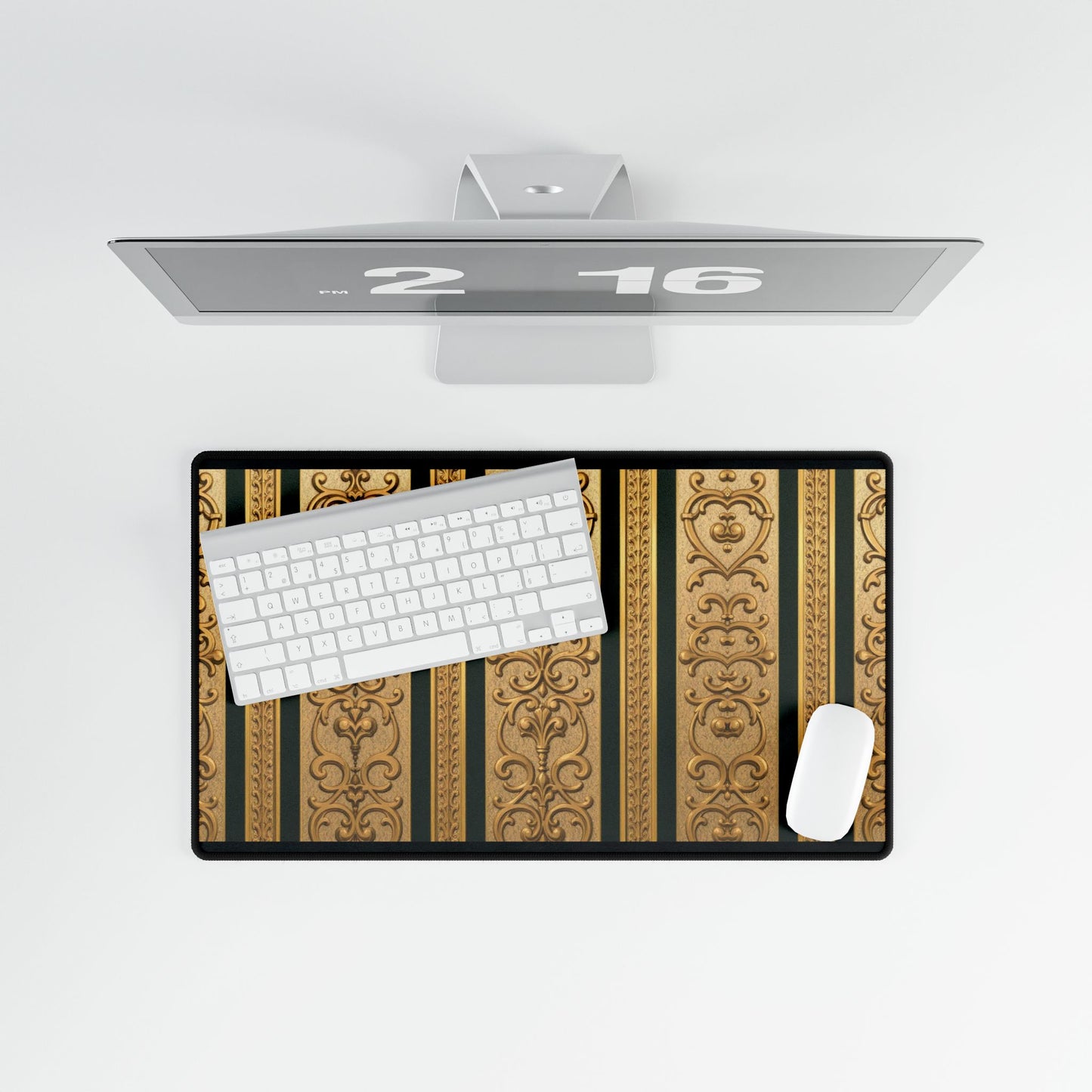 Elegant Teal Striped Gold Baroque Desk Mats for Stylish Workspaces, Office Decor, Gift for Home Office, Modern Accessories, Desk Protection