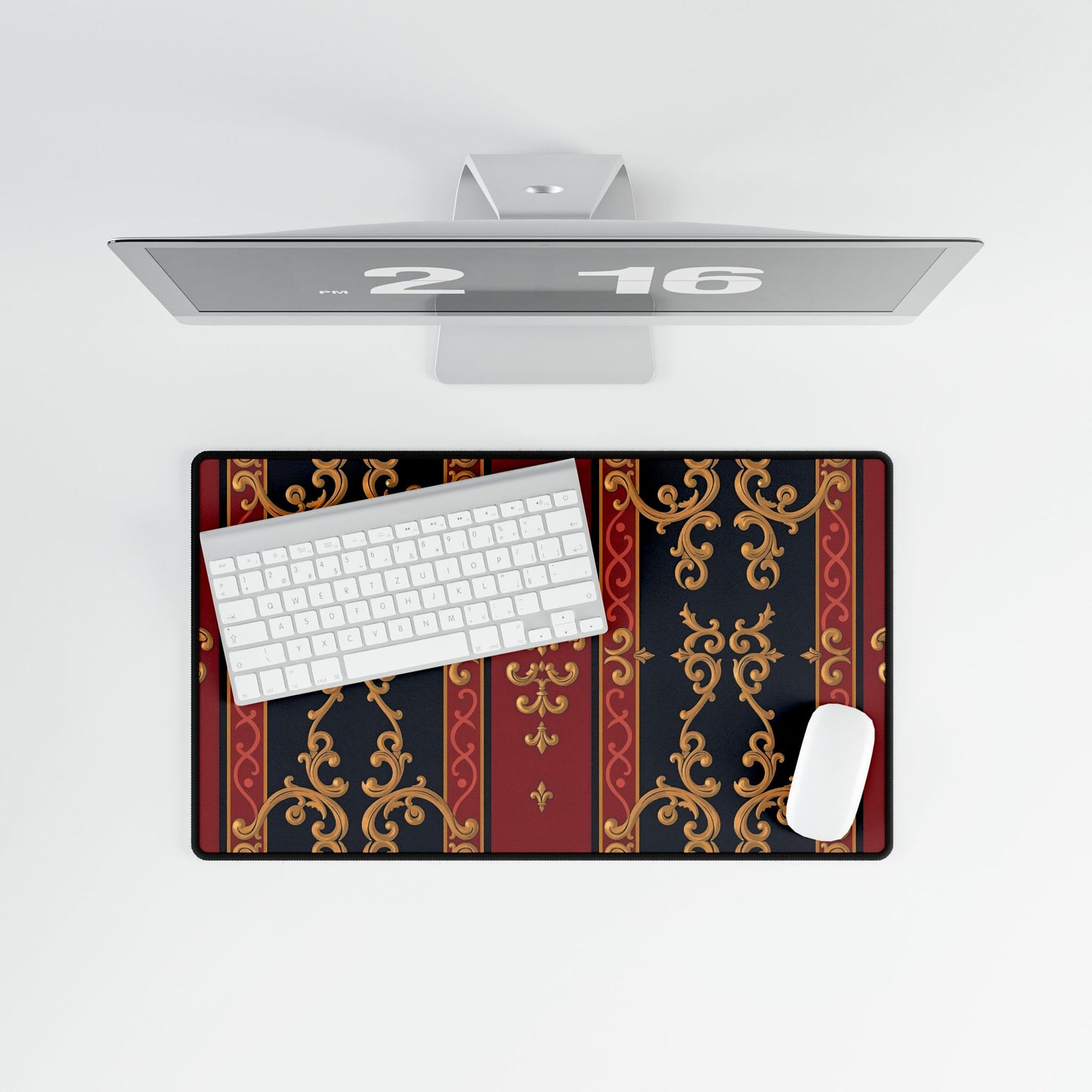 Elegant Desk Mats for Home Office | Stylish Workstation Accessories, Office Decor, Gift for Students - Midnight Blue & Dusk Red Gold Baroque