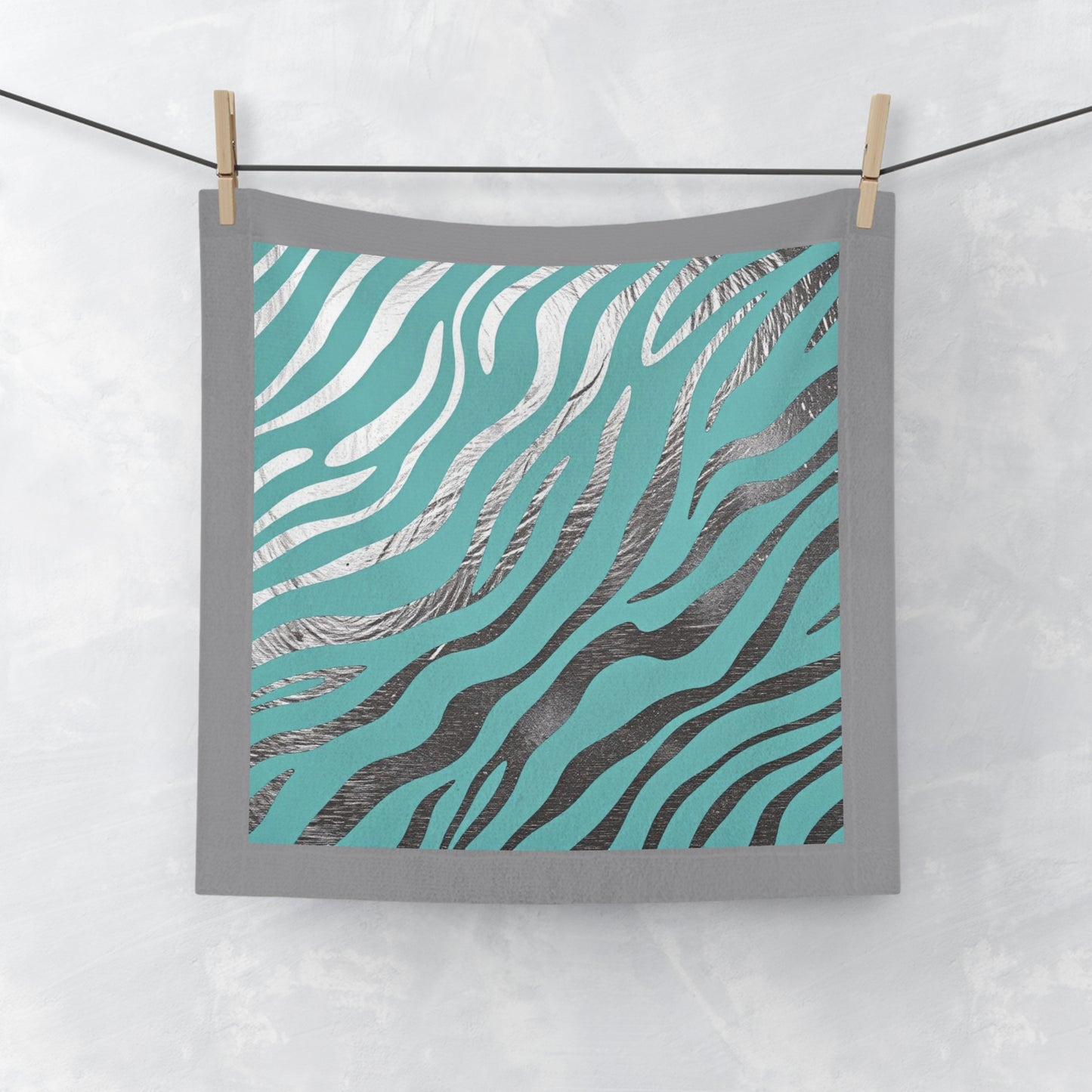Stylish Zebra Print Face Towel - Soft & Absorbent Bathroom Essential - Aqua & Silver