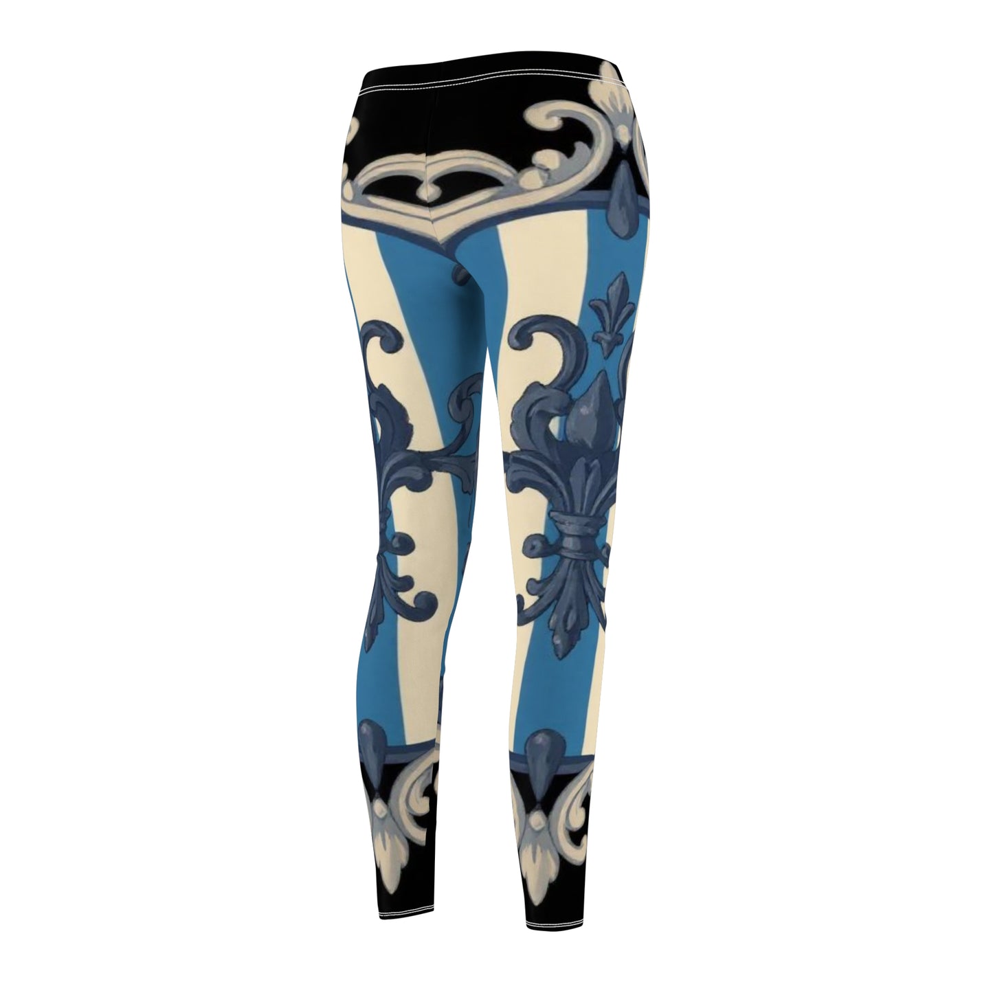 Stylish Blue & Alabaster Striped Baroque Women's AOP Leggings, Unique Patterned Activewear, Casual Everyday Wear, Perfect for Yoga