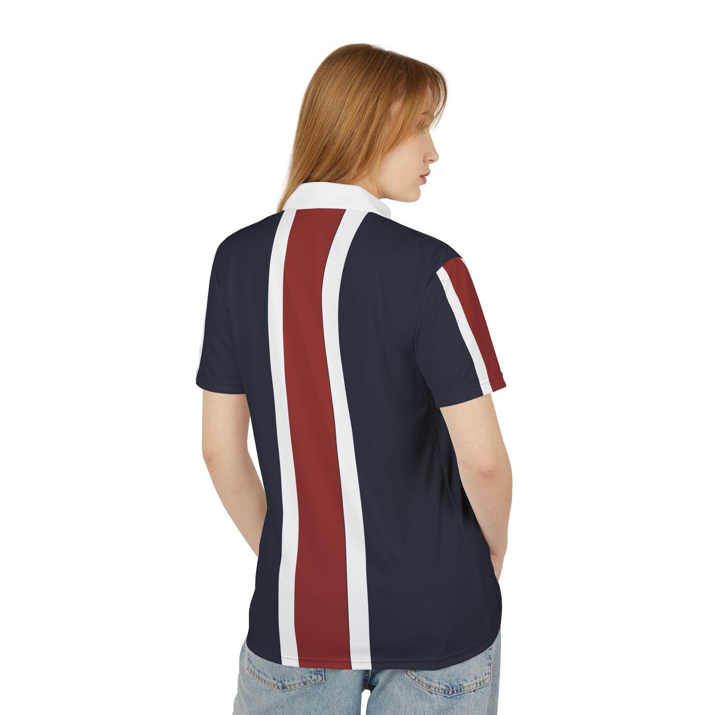 Lunar Midnight & Red-White Striped Stylish Unisex Polo Shirt, Casual Wear, Fashionable Menswear, Summer Essential, Gift for Him/Her, Holiday Attire