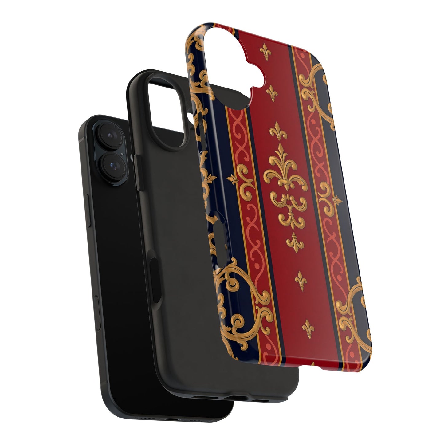 Elegant Vintage Phone Cases, Tough Phone Cover, Stylish Cell Phone Accessories, Durable Phone Protection - Midnight Blue & Dusk Red Gold Baroque