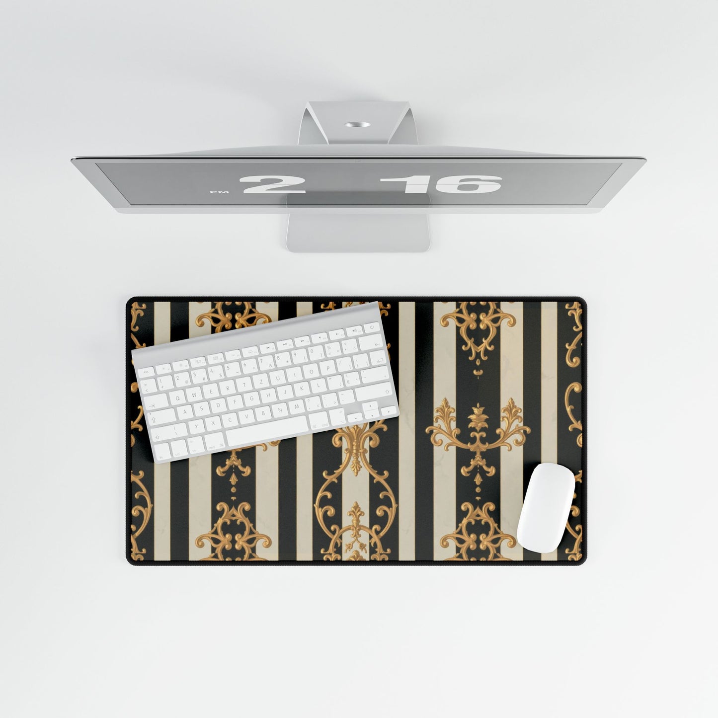 Elegant Black & Alabaster Striped Baroque Desk Mats - Stylish Office Accessories for Home & Work, Gamer Mats, Desk Decor, Chic Gifts