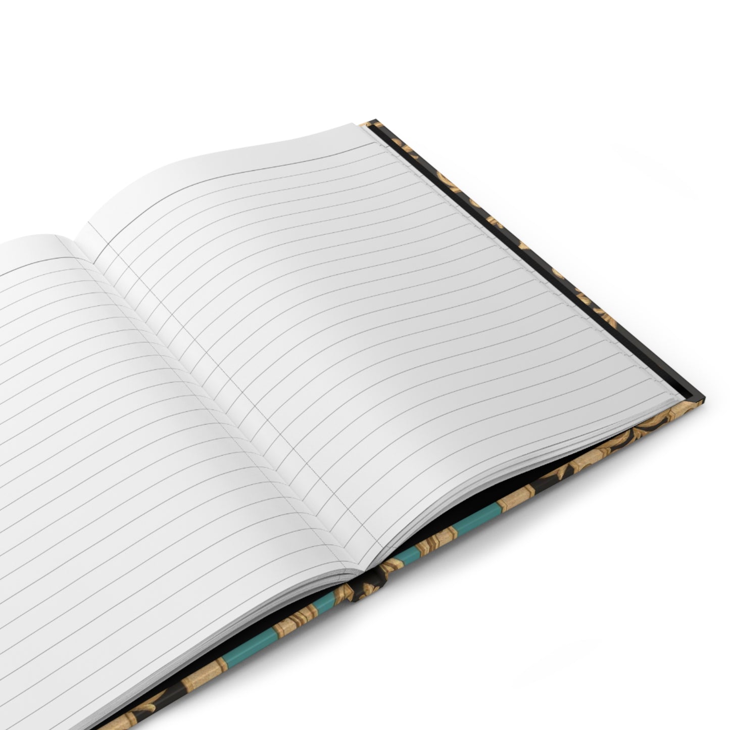Elegant Black, Tan & Ocean Green Striped Gold Baroque Hardcover Journal with Ornate Design, Stylish Notebook, Writing Journal, Stationery Gift