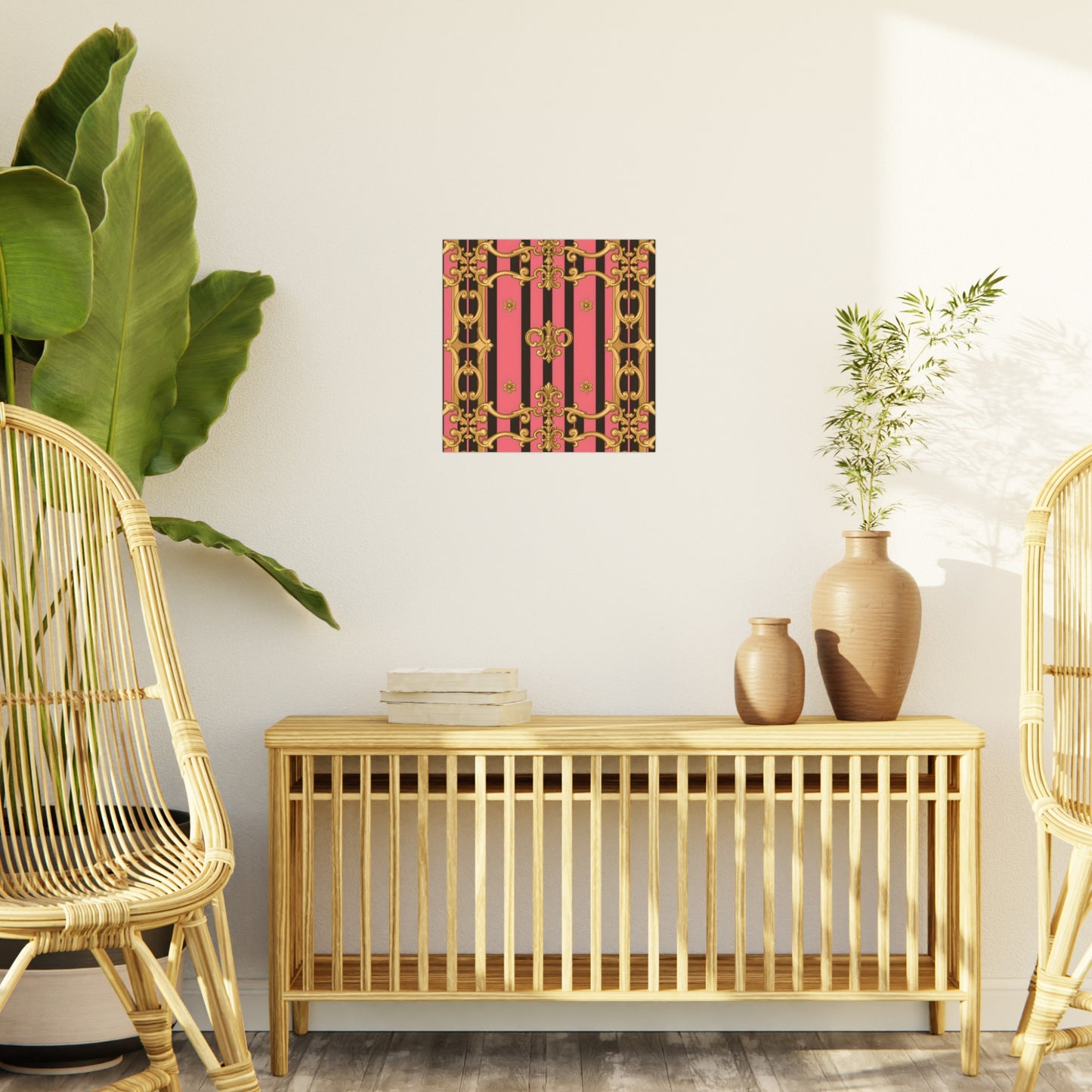 Elegant Decorative Foam Board - Chic Wall Decor, Glam Home Art, Stylish Backdrop, Gift for Her - Pink & Black Striped Gold Baroque