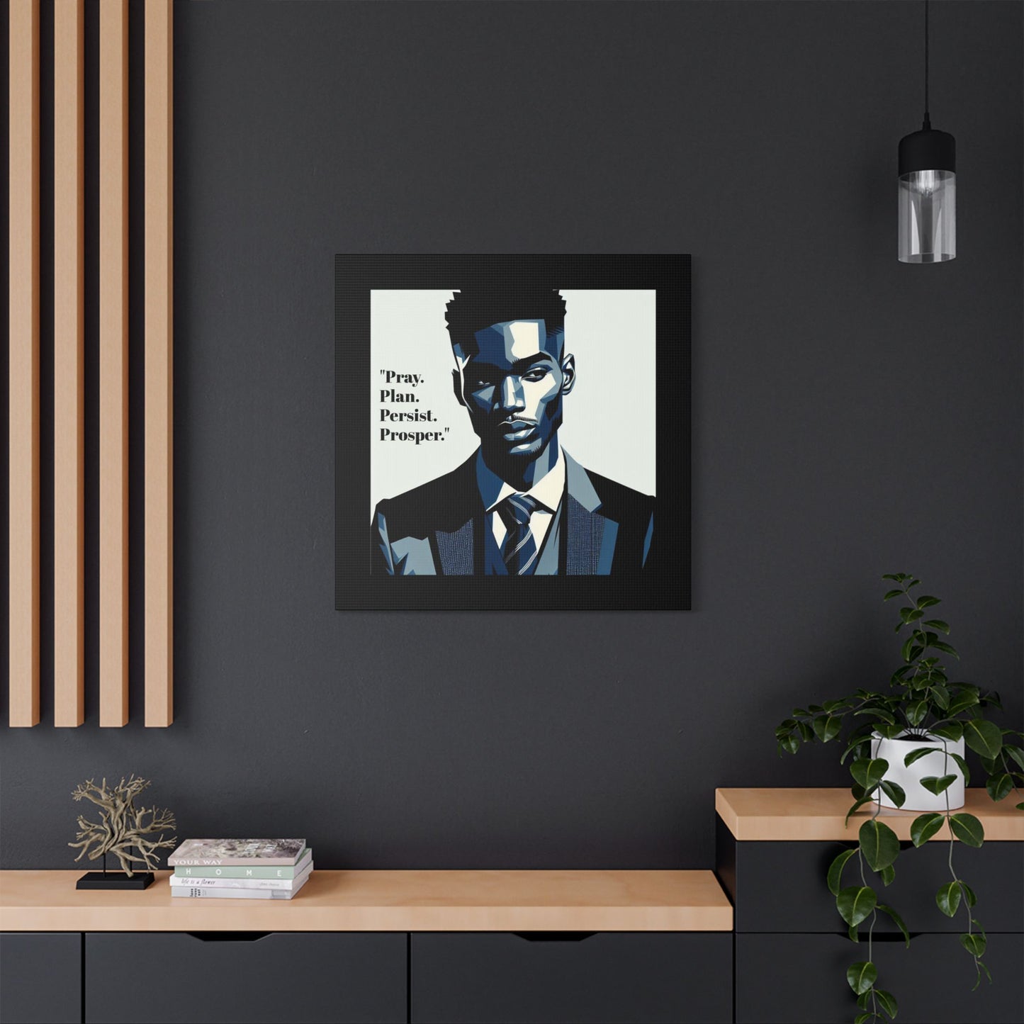 Afro Art Print Canvas, Wall Decor, Satin Stretched Canvas, African American Art, Office Decor, Home Decor - "Pray. Plan. Persist. Prosper."