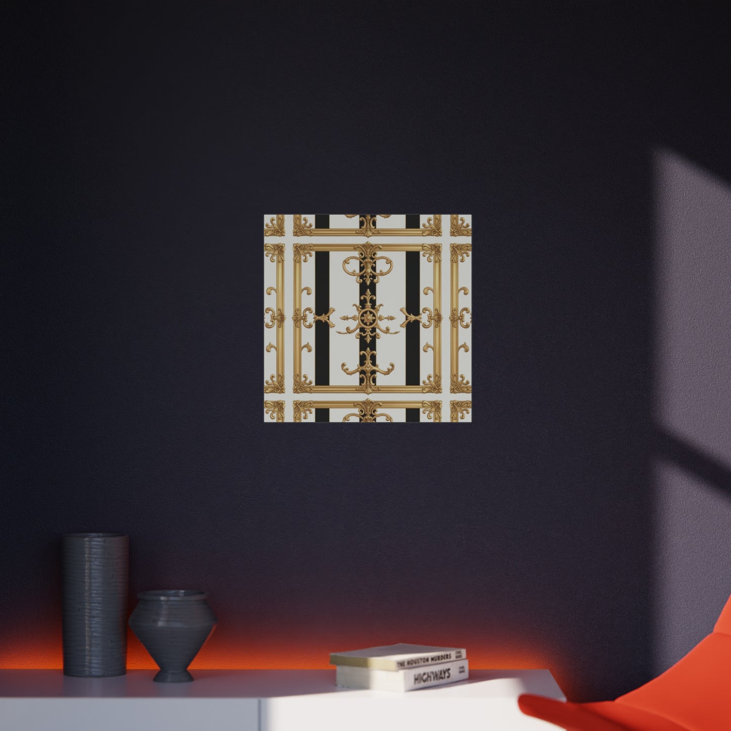Elegant Foam Board Wall Art, Decorative Display, Home Decor, Office Decor, Visual Boards, Art Displays - Black & White Striped Gold Baroque