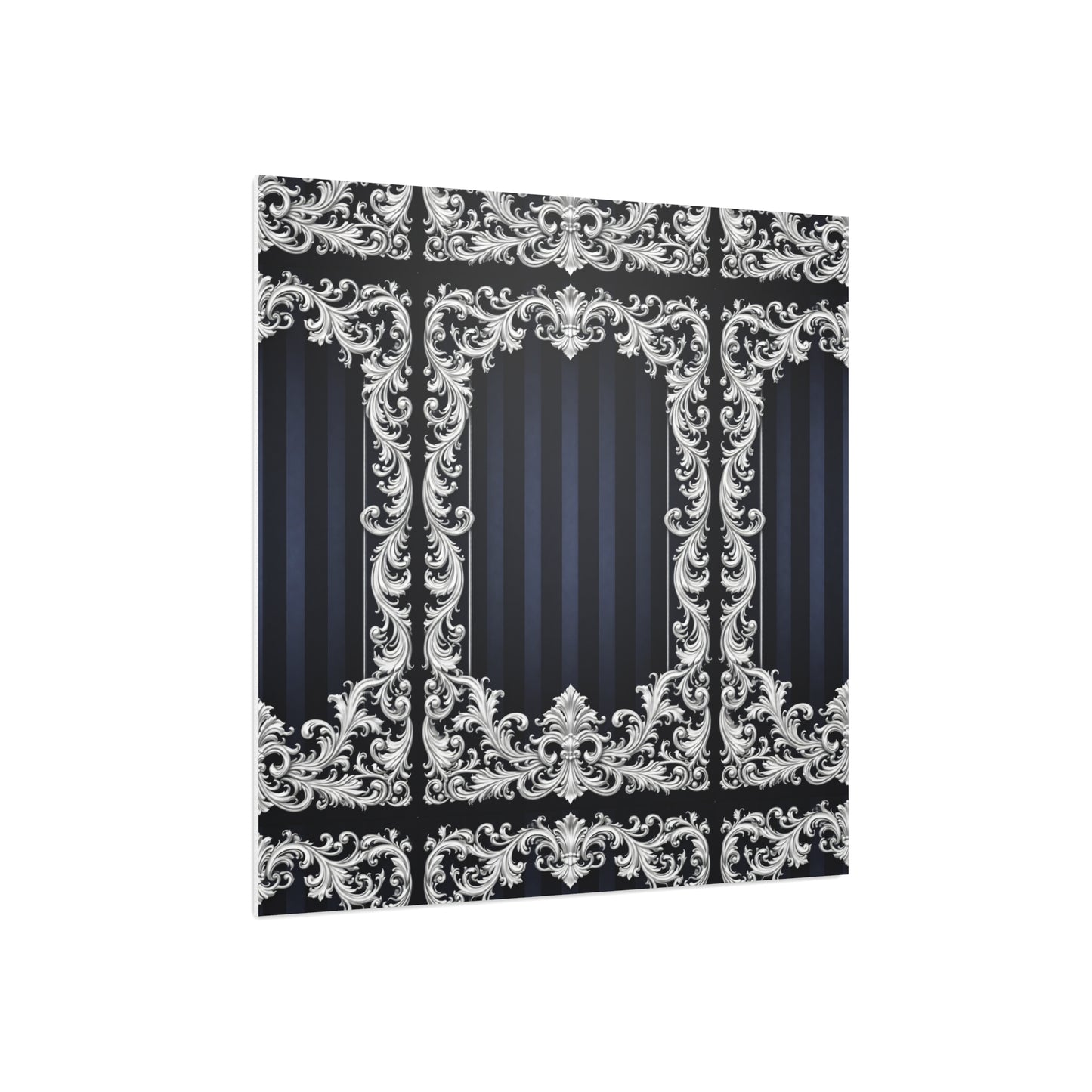 Navy Stripes & Baroque Foam Board Backdrop — Ornate Silver Scroll Panel