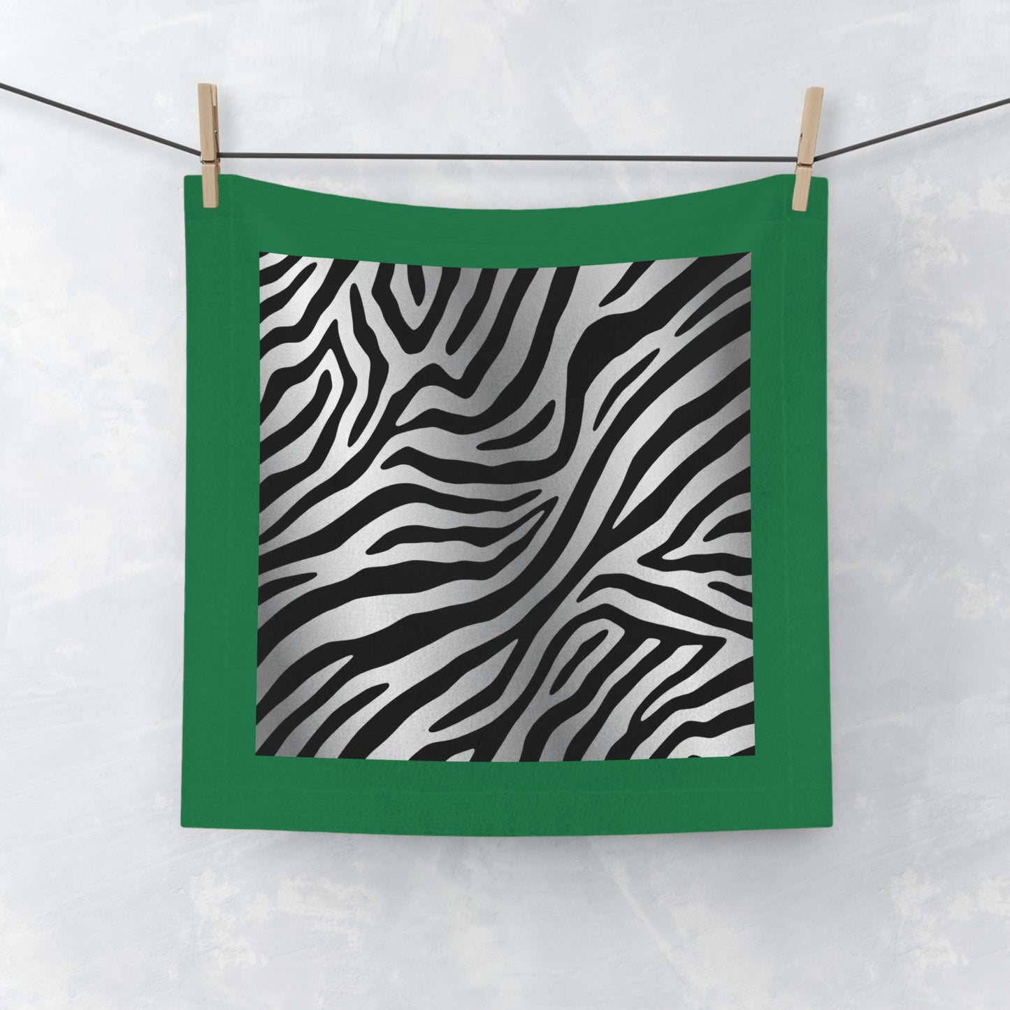 Chic Zebra Print Face Towel - Stylish Bath Collectible - Green Trim