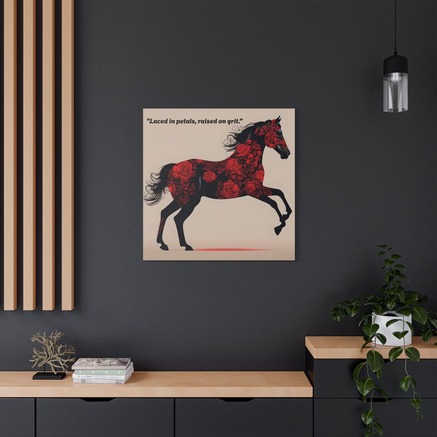 Art Print Canvas, Wall Decor, Satin Stretched Canvas, Equestrian Art, Office Decor, Home Decor - "Laced in petals"