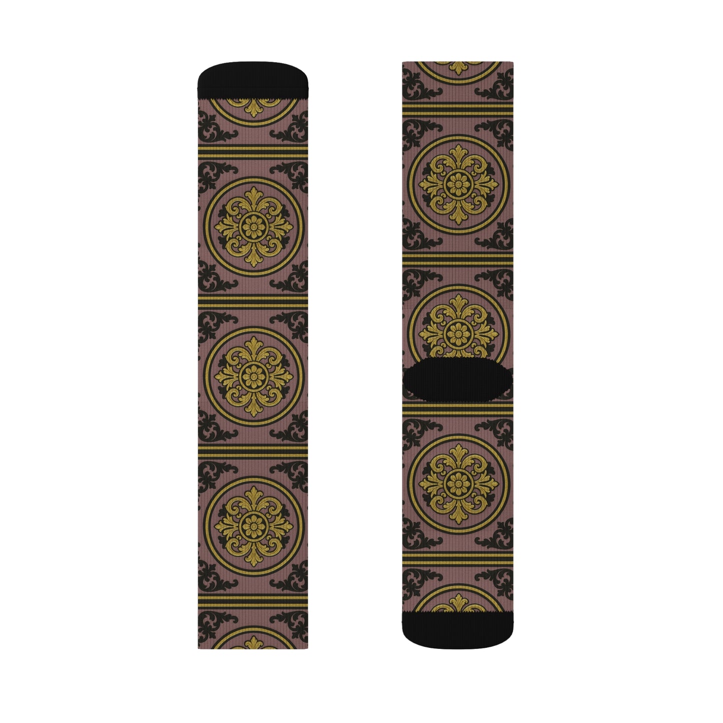 Elegant Gilded Mauve With Gold-Black Baroque Sublimation Socks - Cozy Stylish Footwear, Unique Gift for Her, Trendy Accessories