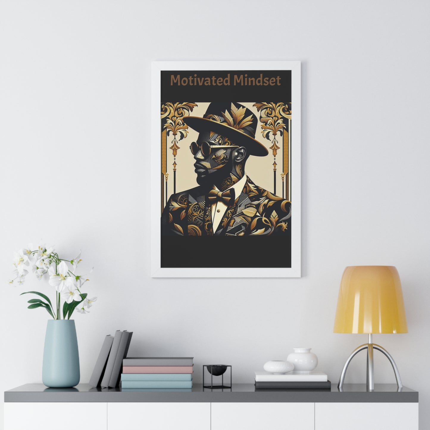 Motivated Mindset Framed Vertical Poster | Inspirational Wall Art, Office Decor, Motivational Gift, Home Decor, Black Art