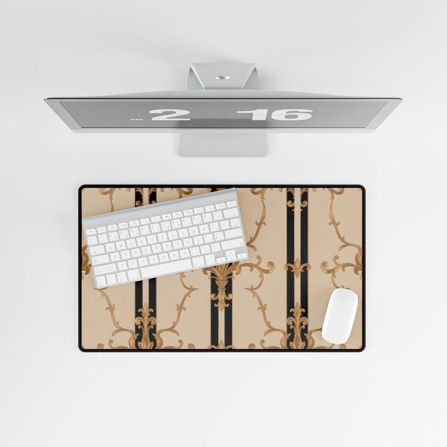 Stylish Desk Mats for Home Office, Elegant Workspace Decor, Desk Accessories for Gamers and Professionals - Black & Beige Striped Damask