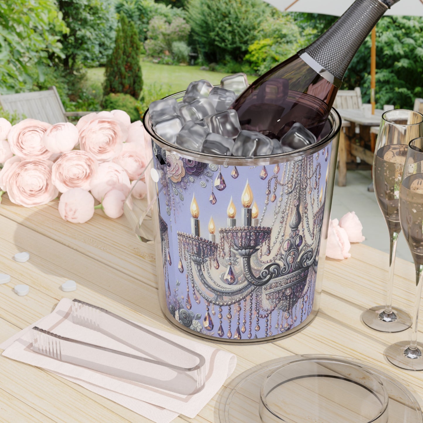 Elegant Chandelier Ice Bucket, Wine Cooler, Cocktail Accessory, Party Decor, Bridal Shower Gift - Lilac Jeweled Chandelier