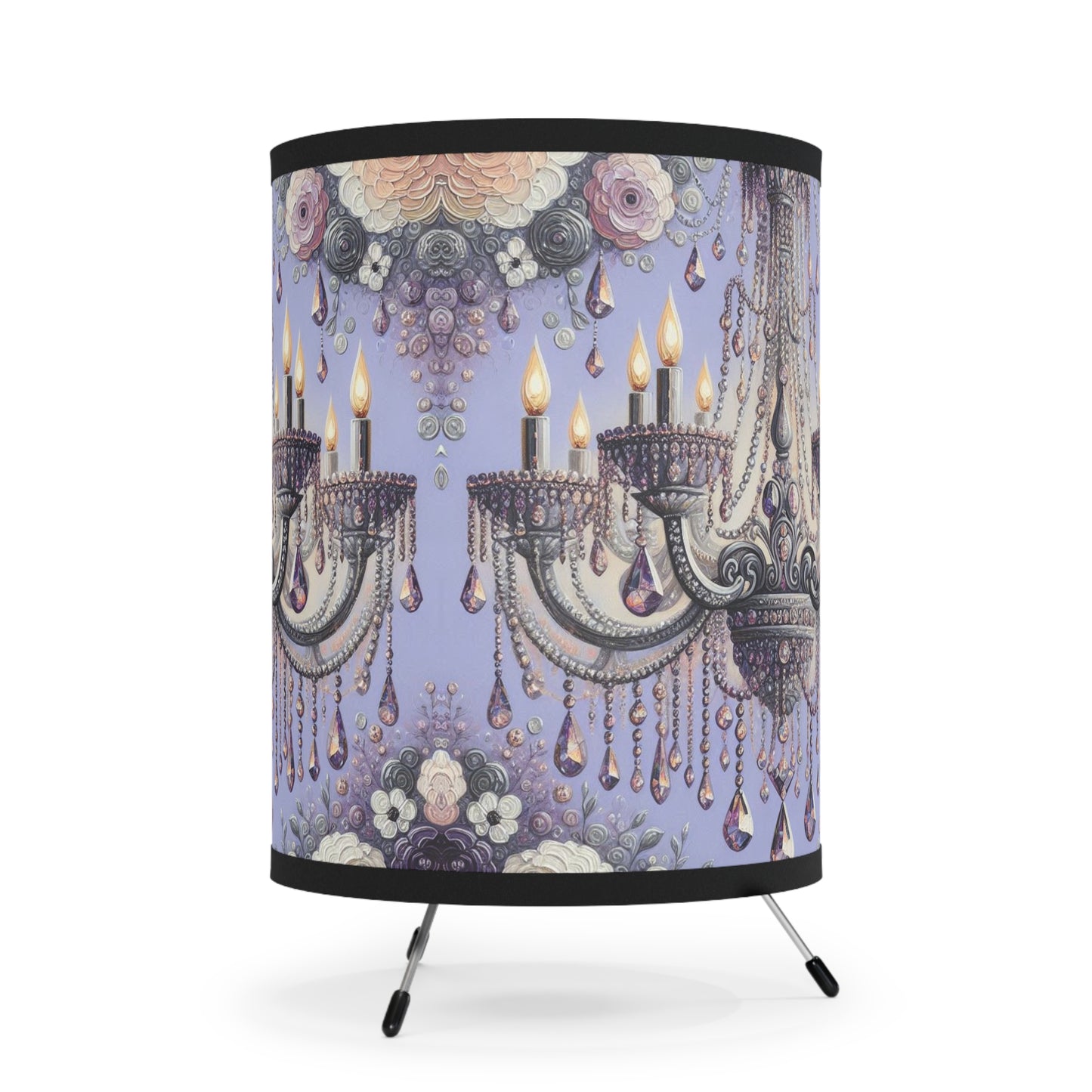 Chic Tripod Lamp with Elegant Chandelier Shade, Home Decor, Lighting Fixture, Gift for Her, Bohemian Style, Living Room Accent - Lilac Jeweled Chandelier