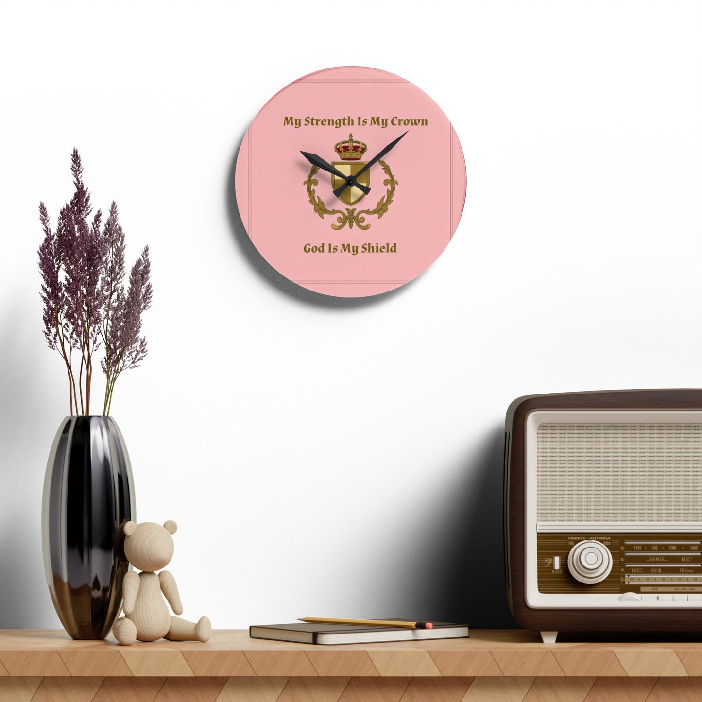 Crest & Crown Spiritual Quote Acrylic Wall Clock, Motivational Home Decor, Gift for Her, Bedroom Clock, Crown Art, Positive Vibes