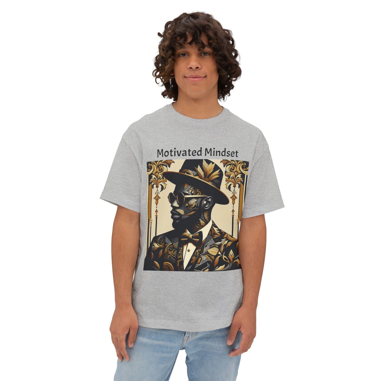 Motivated Mindset Boxy Tee | Unisex Oversized T-Shirt, Gift for Dreamers, Casual Wear, Inspirational Fashion - Black Letters