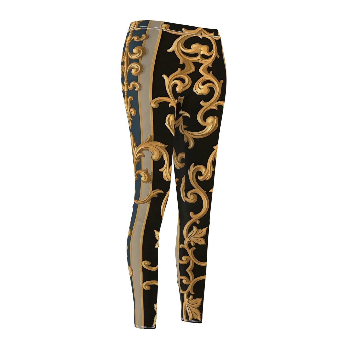 Elegant Patterned Women's Leggings - Stylish Activewear, Yoga Pants, Workout Gear, Casual Fashion, Gift for Her - Blue & Black Striped Rococo