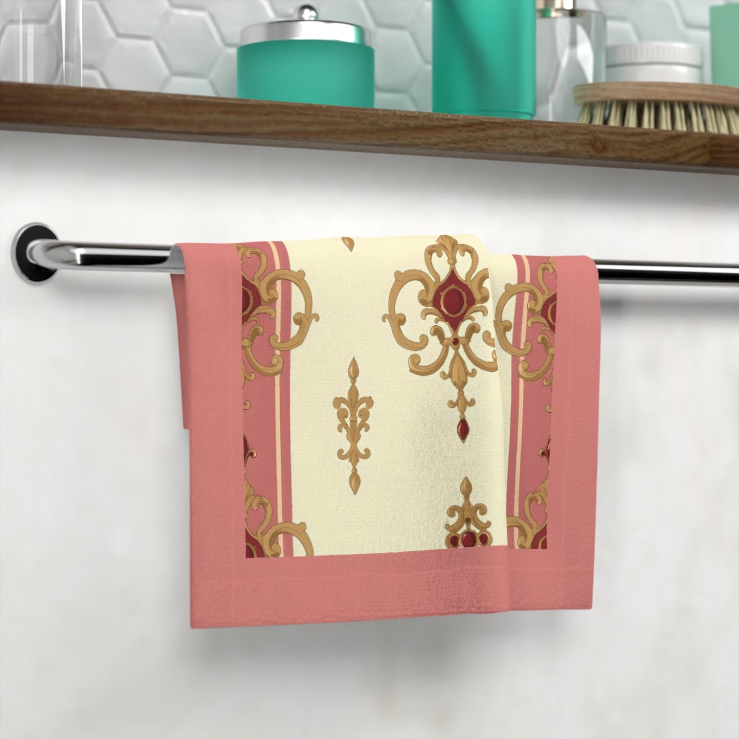 Elegant Vintage Face Towel – Luxurious Gold Pattern for Home & Spa - Mauve & Gold Damask