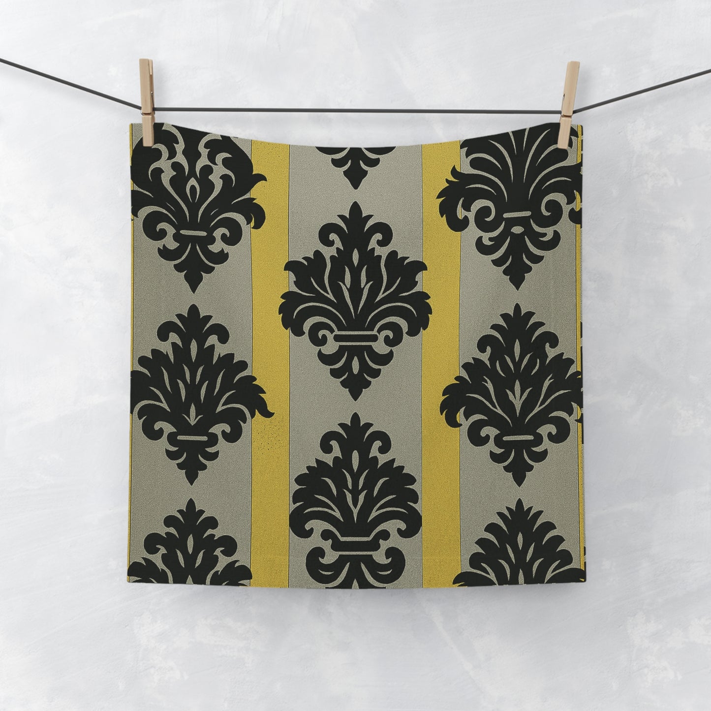 Elegant Baroque Face Towel, Luxurious Bathroom Decor, Stylish Gift, Spa Accessory, Home Essentials - Silver & Gold Striped Black Baroque