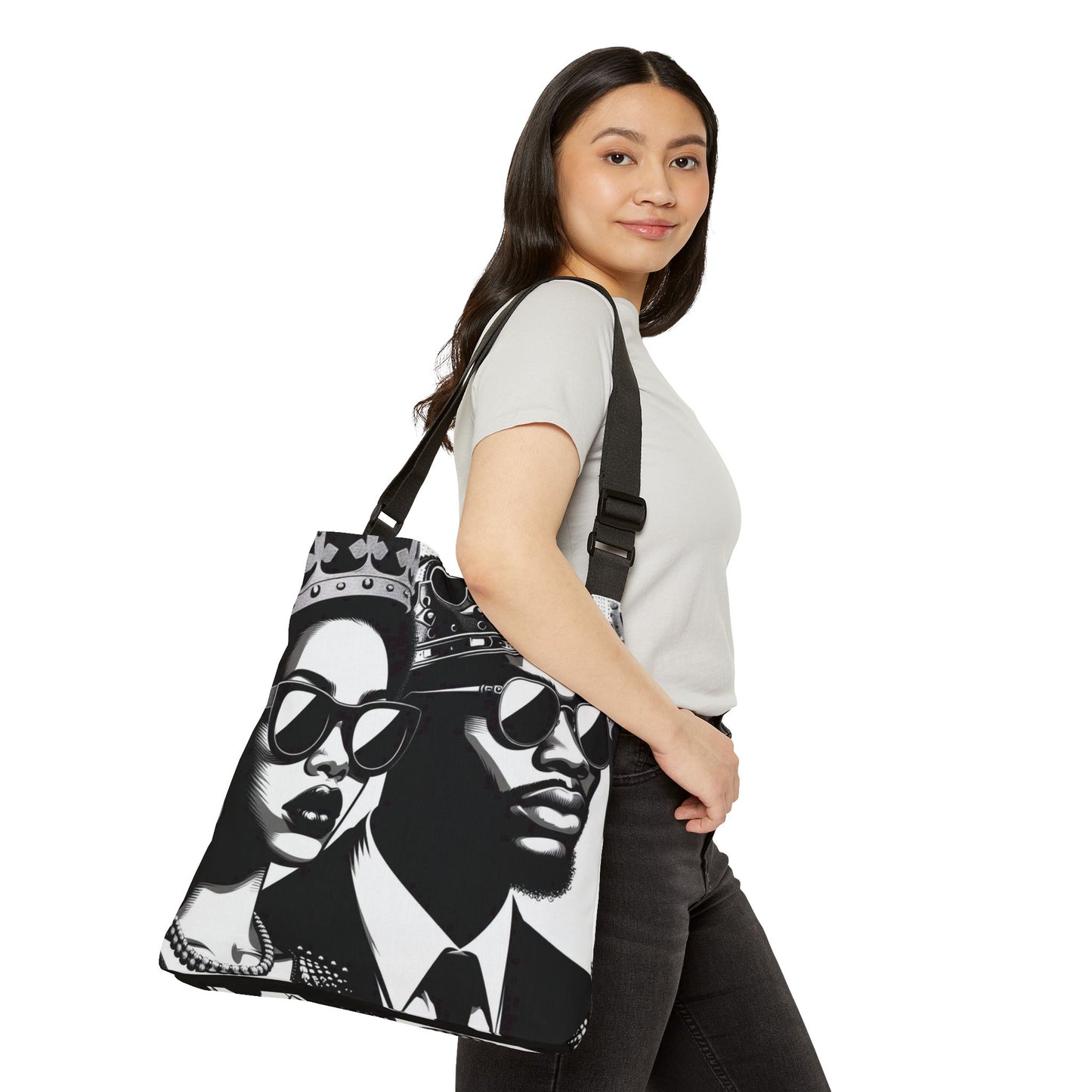 Royalty Inspired Adjustable Tote Bag, Fashion Tote, Queen and King Tote, Stylish Grocery Bag, Unique Gift for Her, Art Tote