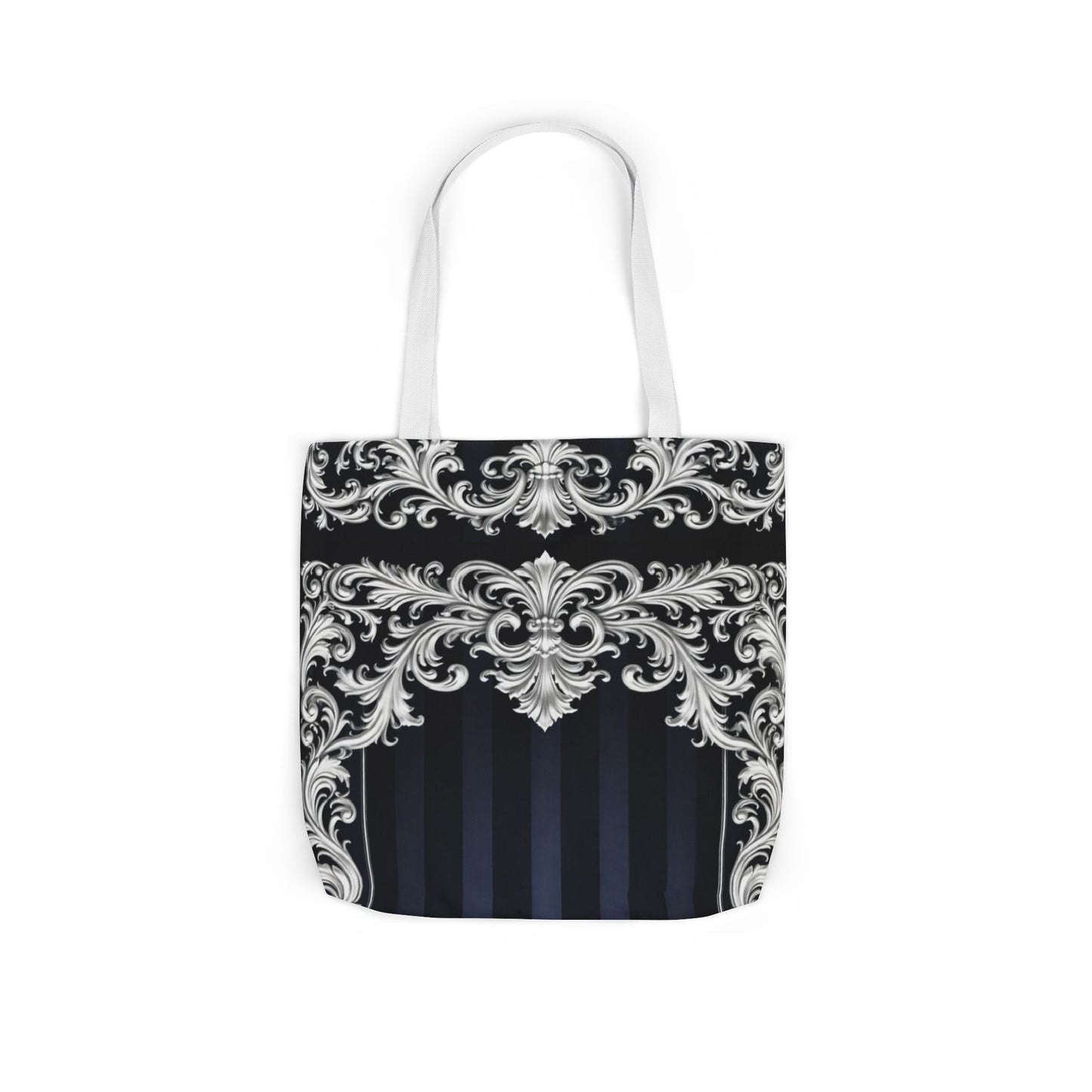 Navy Stripes & Baroque Canvas Tote Bag
