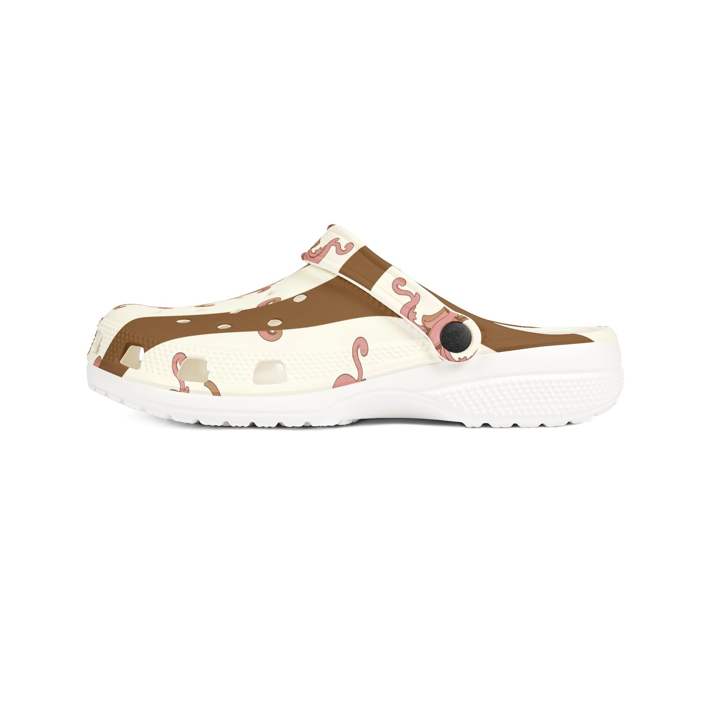 Stylish EVA Foam Rubber Clogs, Trendy Slip-On Shoes, Comfortable Footwear, Unique Patterned Clogs, Everyday Wear - Brown Striped Pink Arabesque