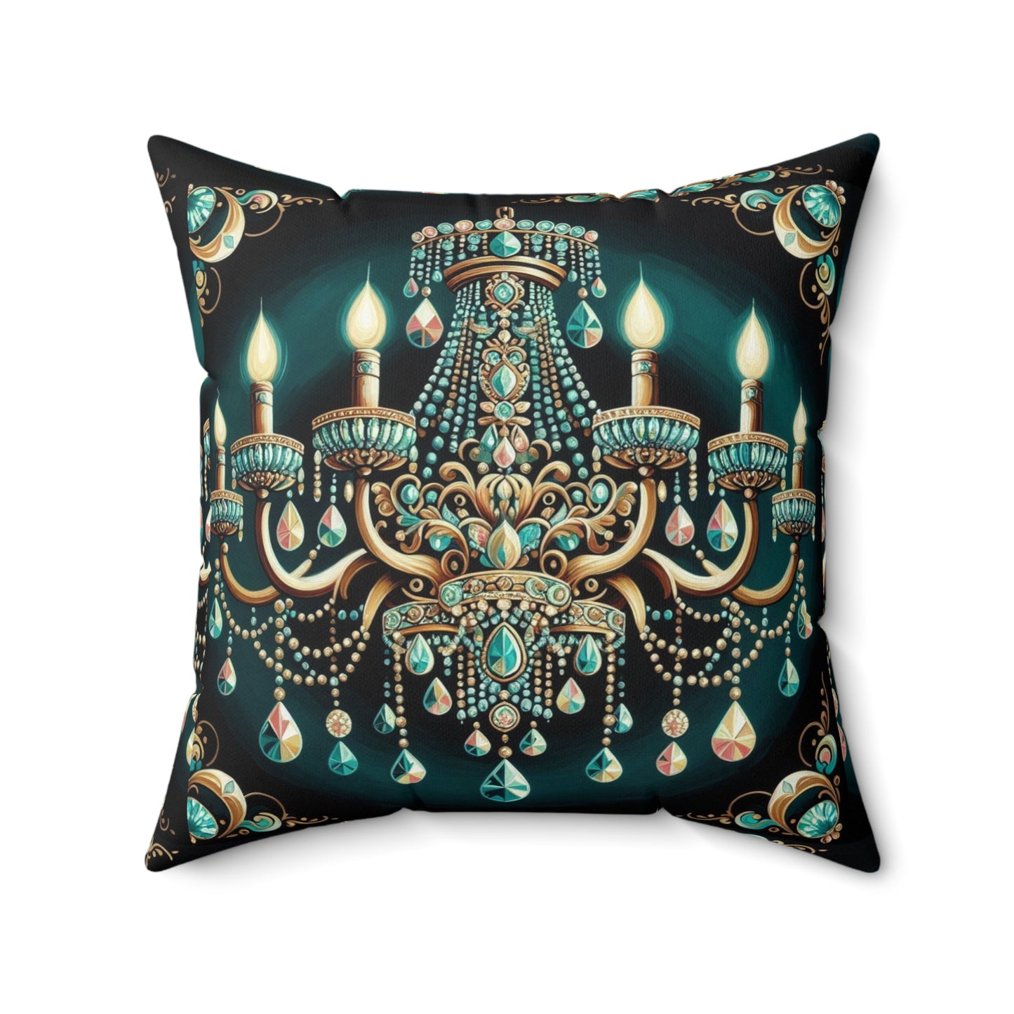 Glamorous Chandelier Decor Pillow, Elegant Home Accent, Luxury Cushion, Living Room Decor - Teal Jeweled Chandelier