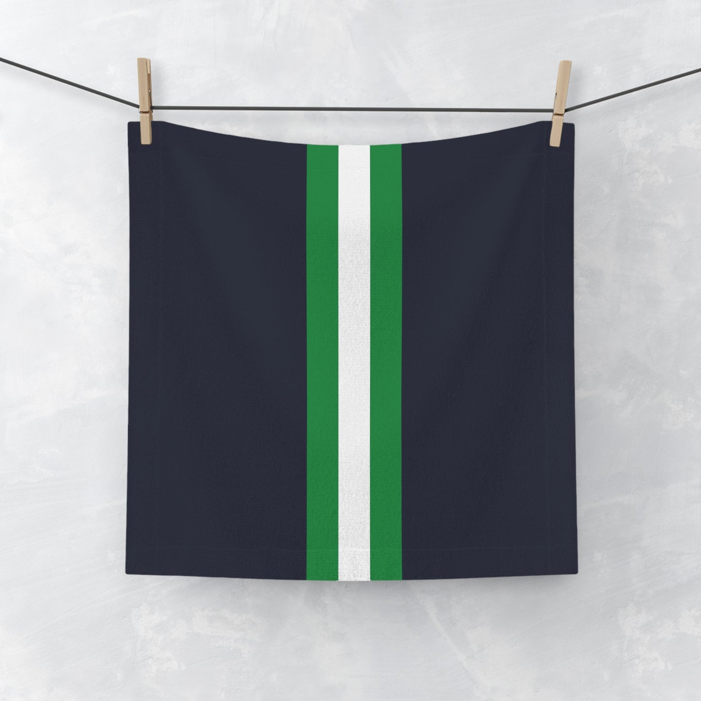 Lunar Midnight & Green-White Striped Face Towel for Spa Days, Beach Trips, Gym, Gifts, Bathroom Decor
