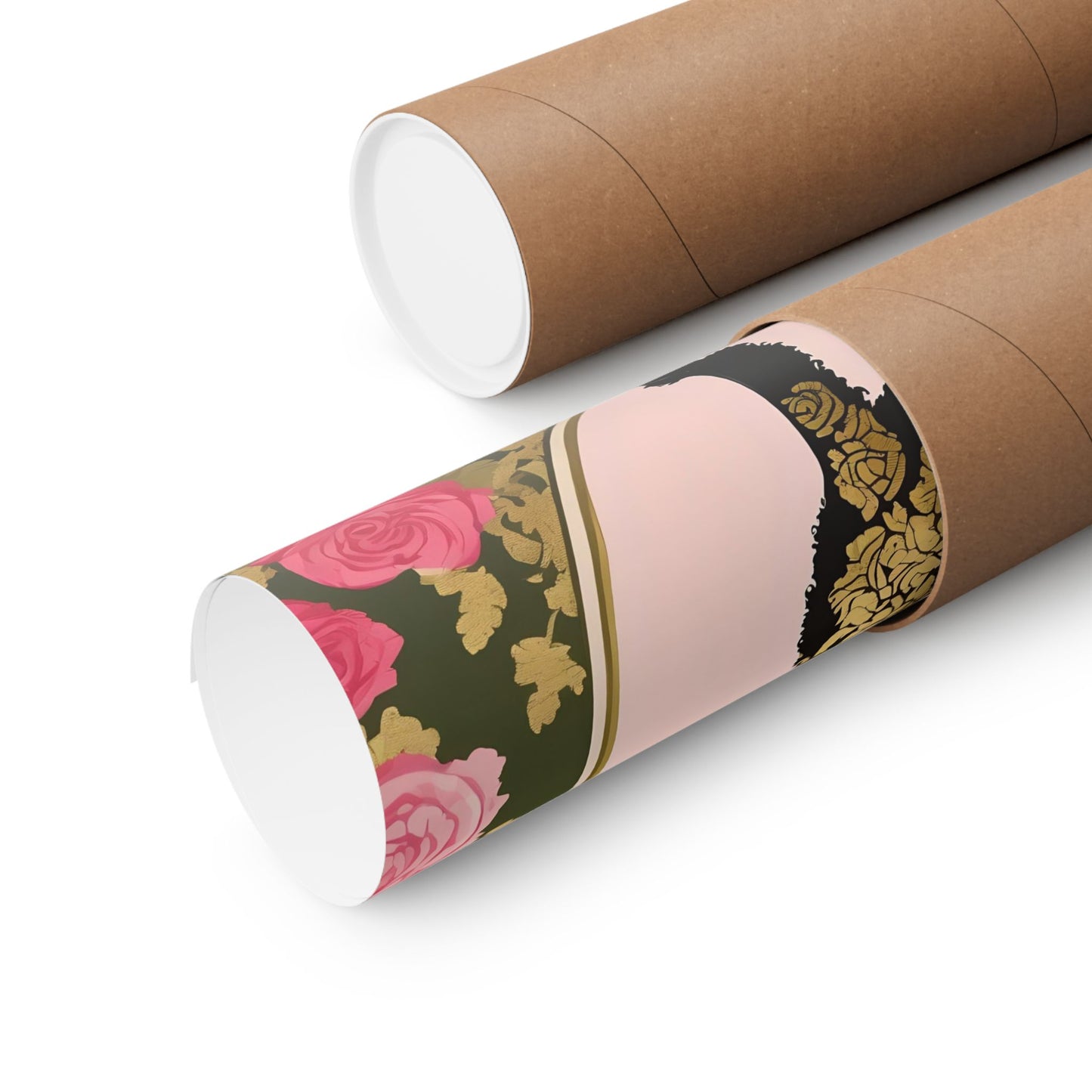 Vertical Poster - Elegant Matte Floral Art Wall Decor - Damask Black & Gold Poodle in Olive & Pink Roses