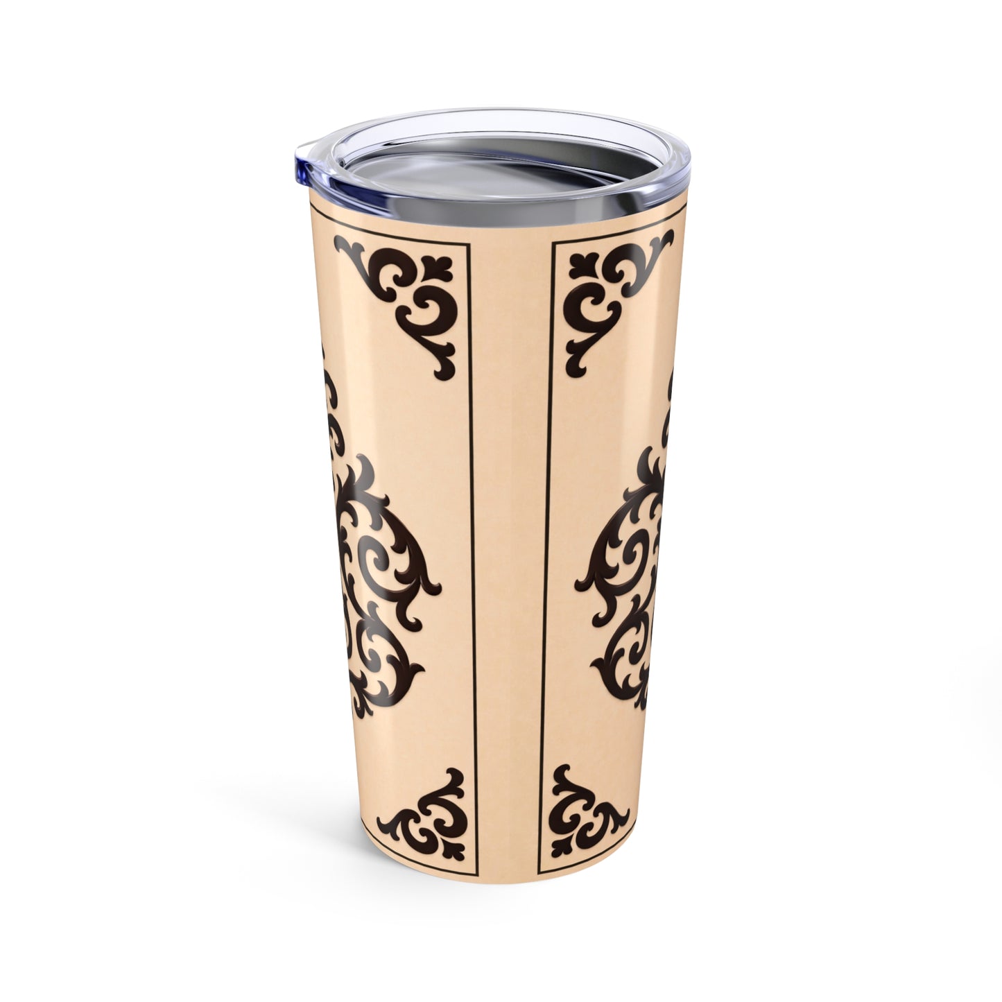 Almond-Beige & Brown Baroque 20oz Tumbler with Elegant Brown Baroque Pattern – Insulated Travel Cup