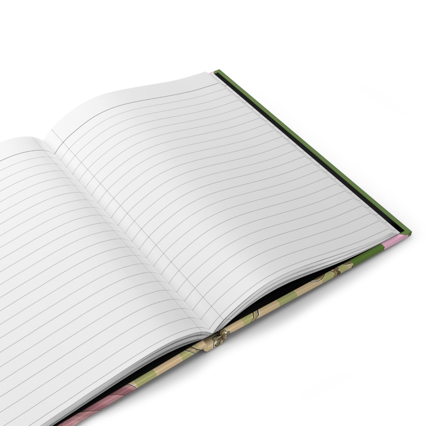Elegant Floral Hardcover Journal - Stylish Writing Notebook - Lime Green & Pink Striped Damask