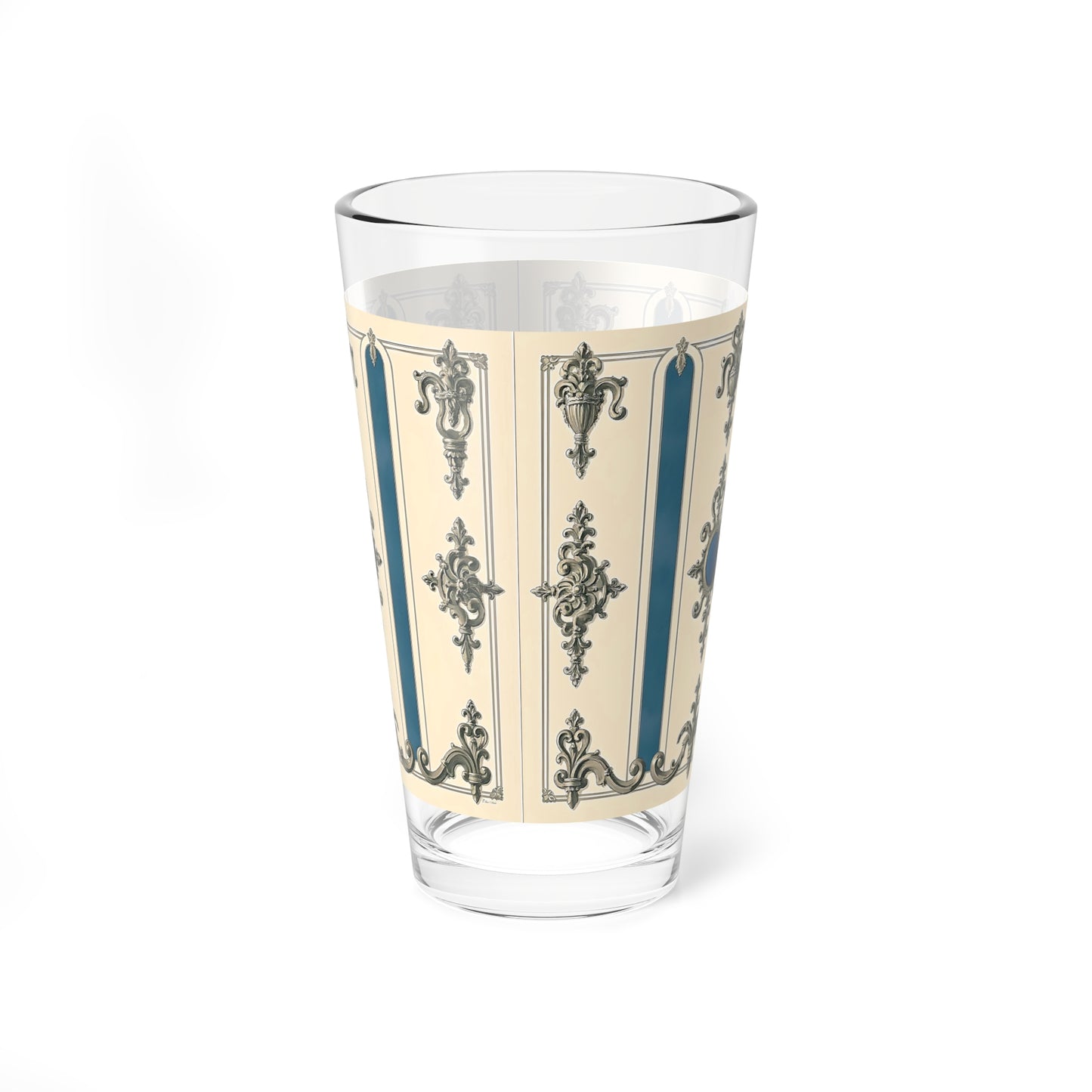 Elegant Vintage Mixing Glass - 16oz Cocktail Glass with Ornate Design - Alabaster & Ocean Blue Baroque