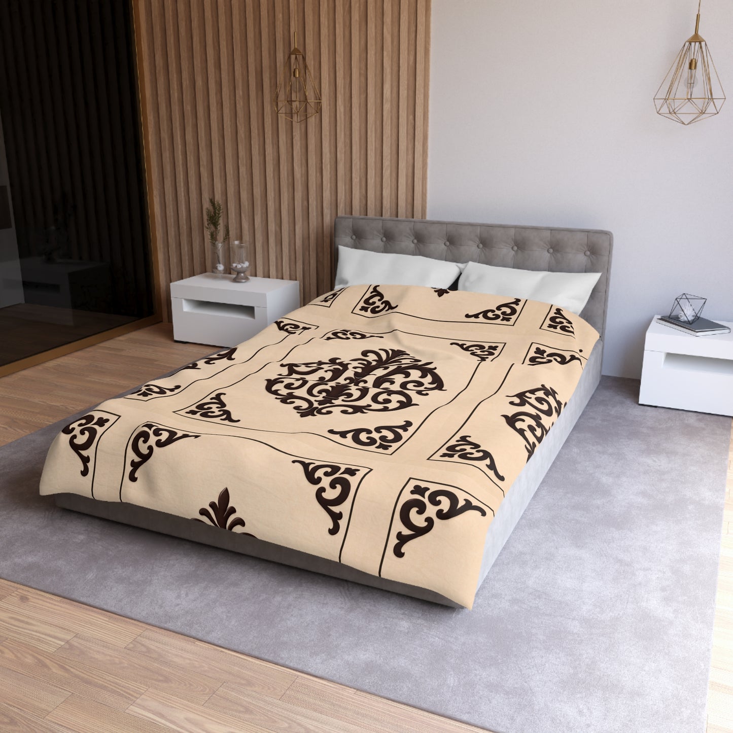 Almond-Beige & Brown Baroque Microfiber Duvet Cover — Classic Beige & Brown Decorative Bedding