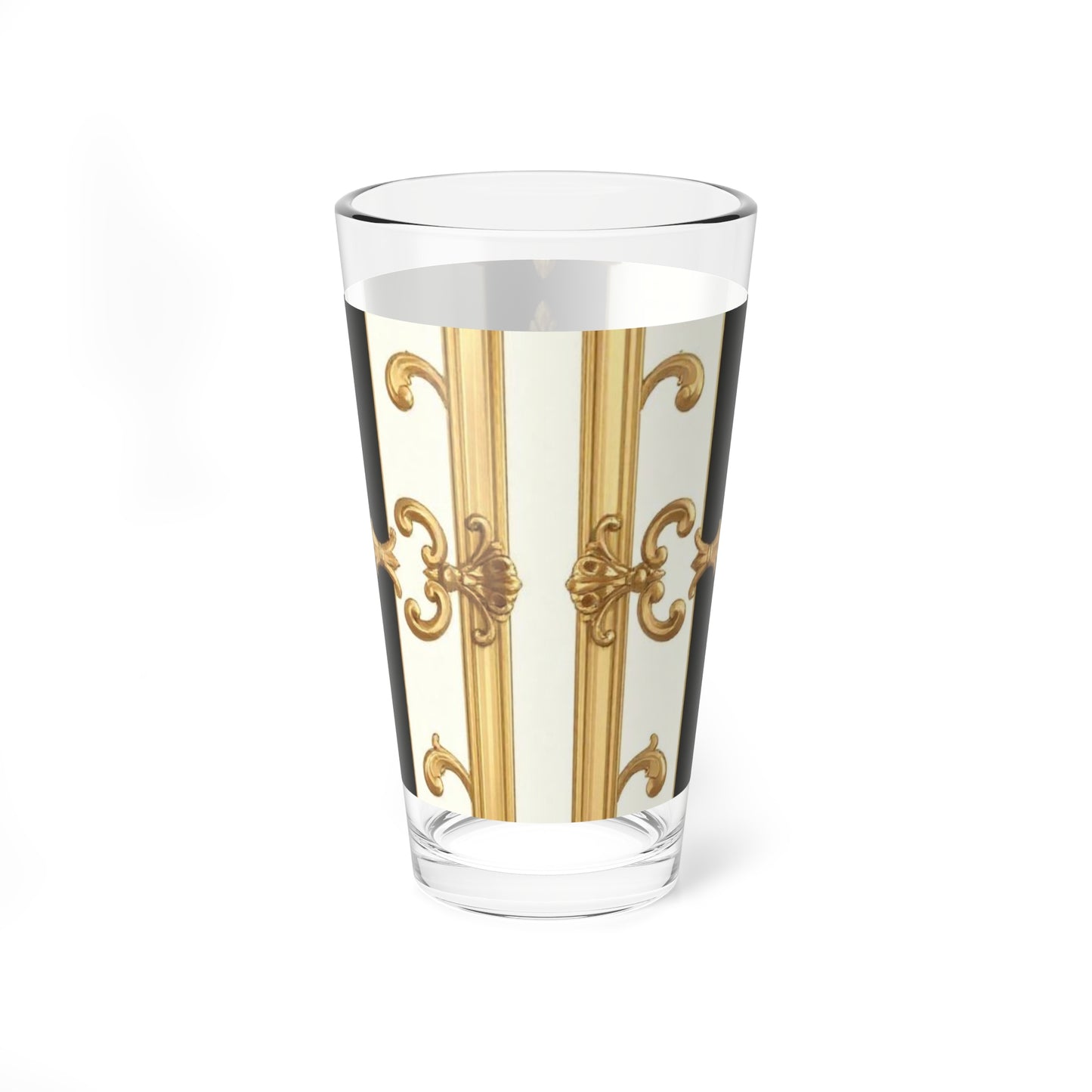 Elegant Gold Embellished Mixing Glass, Home Bar Glassware, Cocktail Glass, Wedding Gift, Stylish Drinkware - Black & White Striped Gold Baroque