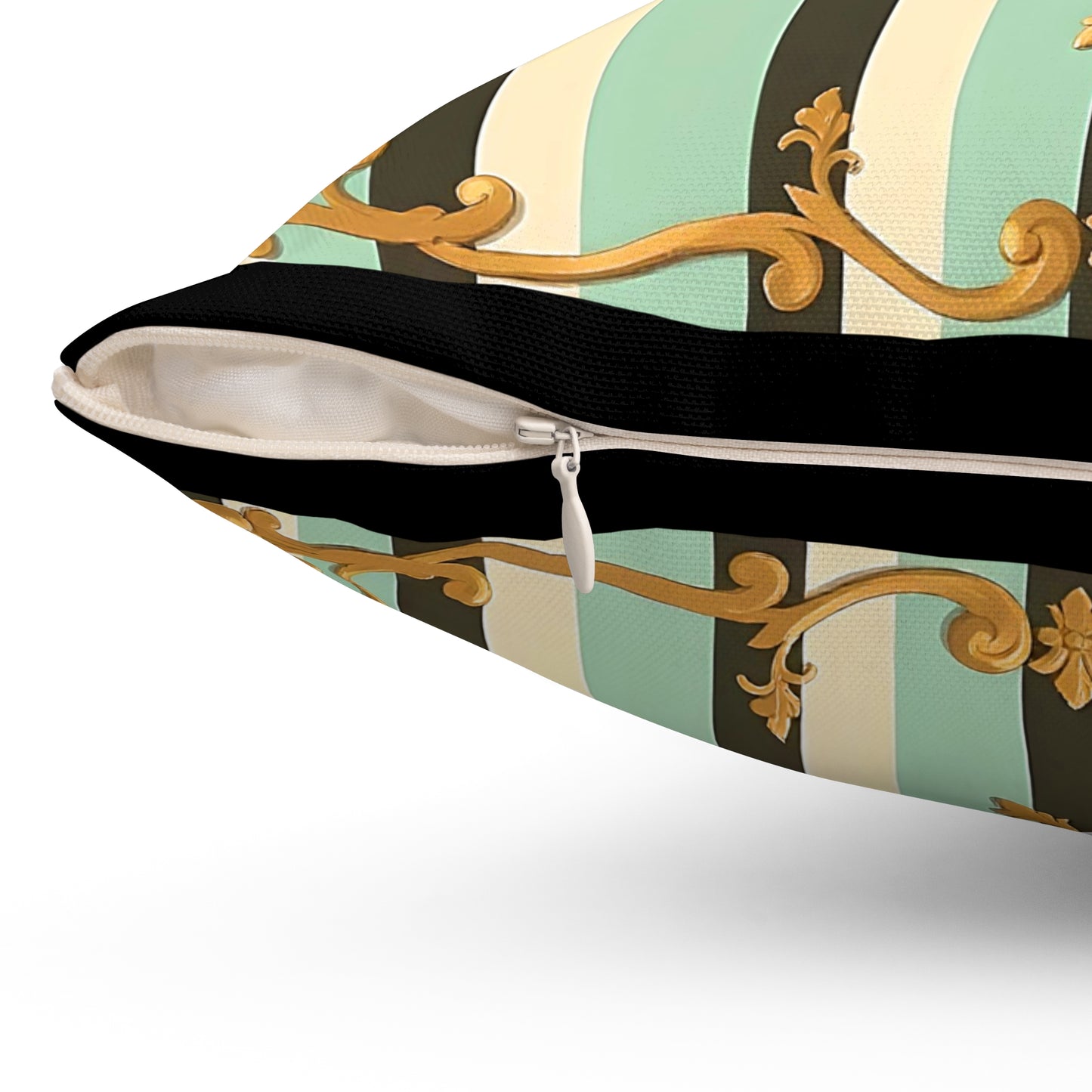 Elegant Striped Decorative Pillow, Home Decor Accent, Living Room Cushion, Pillows for Sofa, Stylish Throw Pillow - Black & Matte Mint Striped Rococo