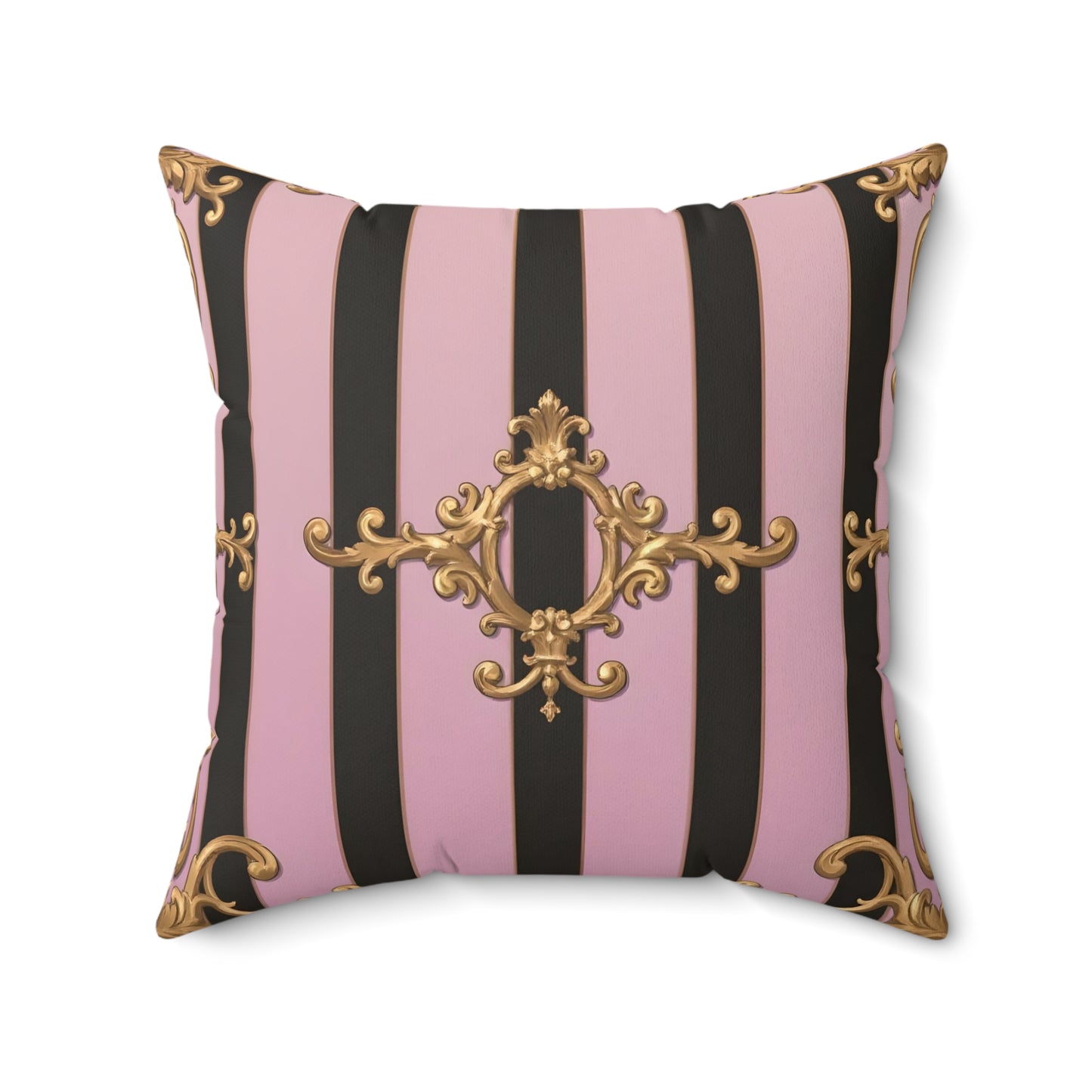 Elegant Faux Suede Pillow, Decorative Cushion, Chic Home Decor, Pink and Black Accent Pillow - Matte Lavender & Black Striped Gold Baroque
