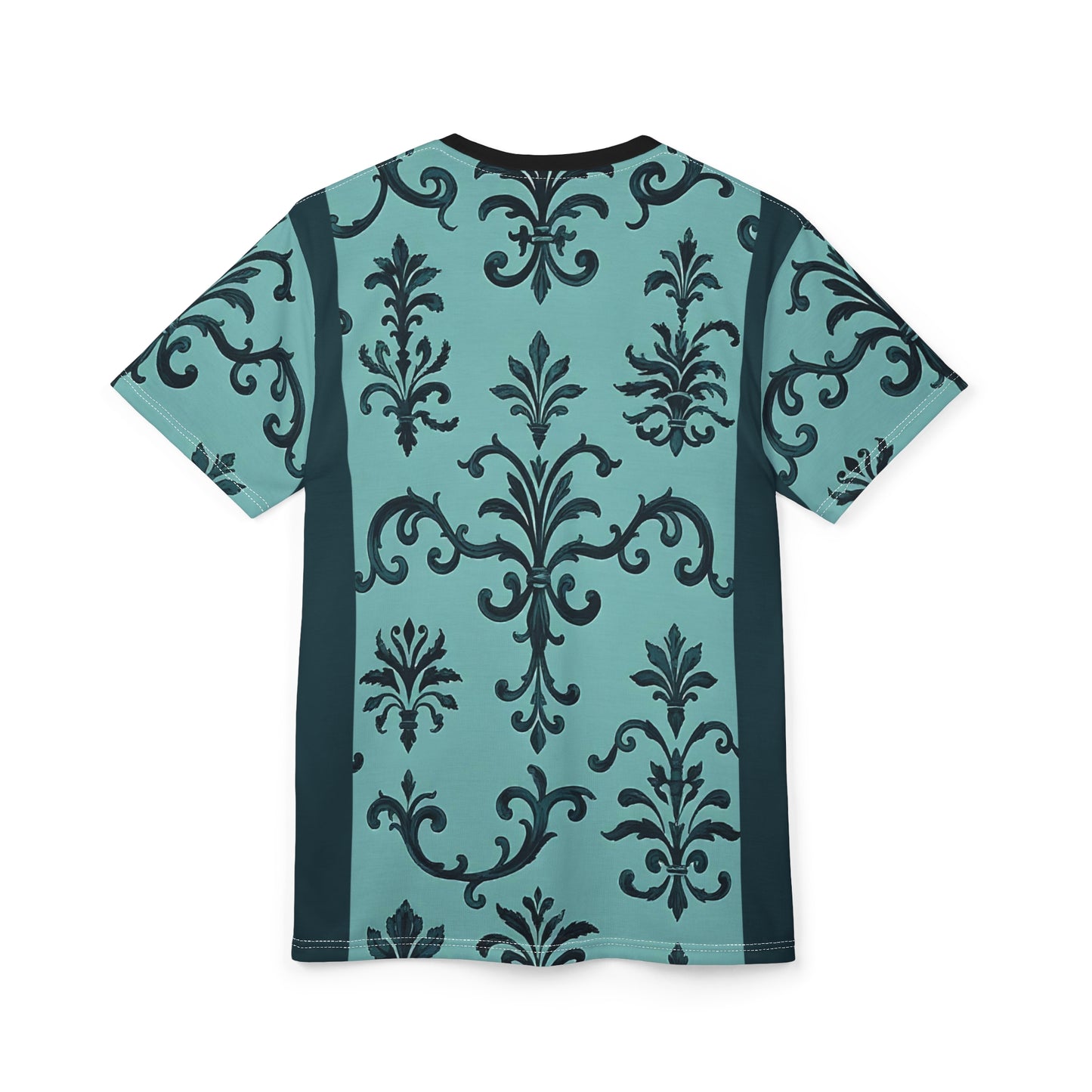 Elegant Floral Unisex Tee, Sophisticated Tees for Fashion Lovers, Perfect for Casual Outings, Cozy Everyday Wear - Teal Striped Rococo