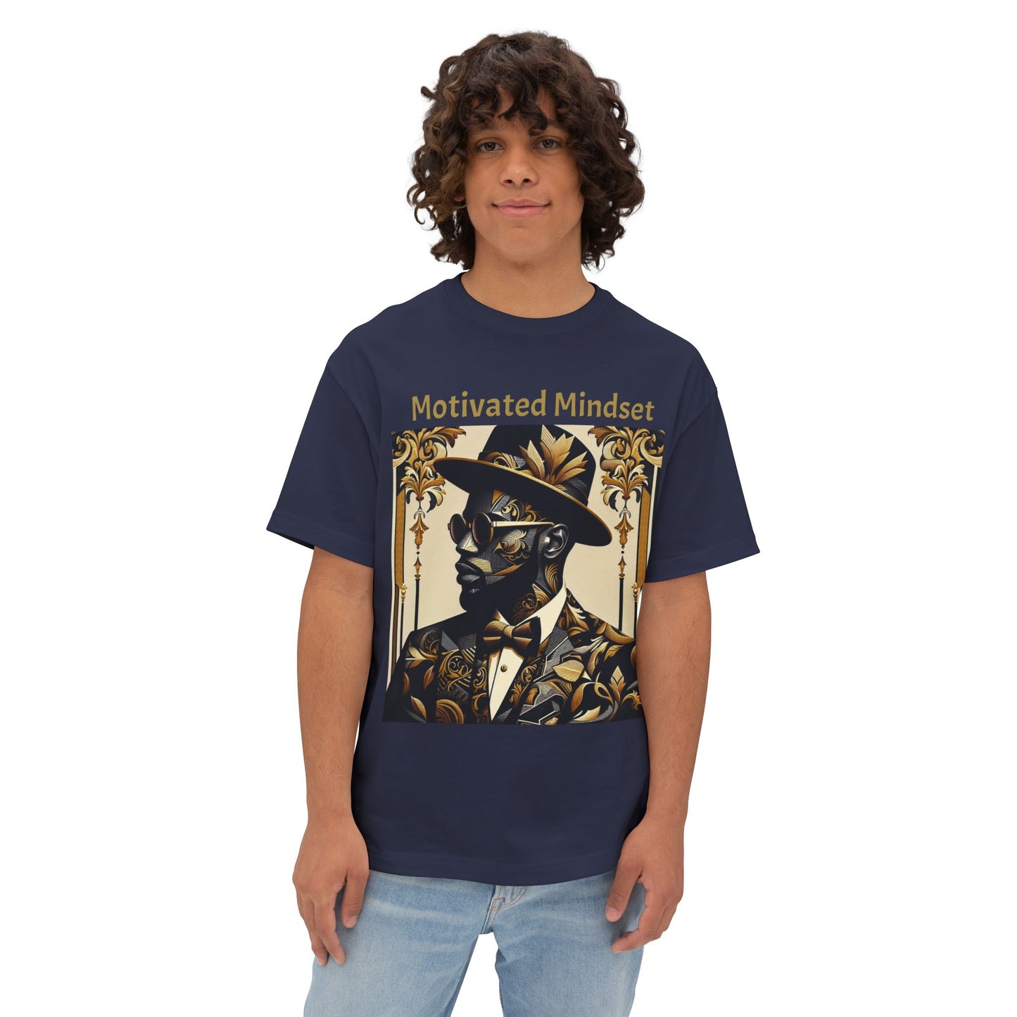 Motivated Mindset Boxy Tee - Unisex Oversized T-Shirt for Inspiration, Casual Wear, Gifts, Motivation, Self-Care - Gold Letters