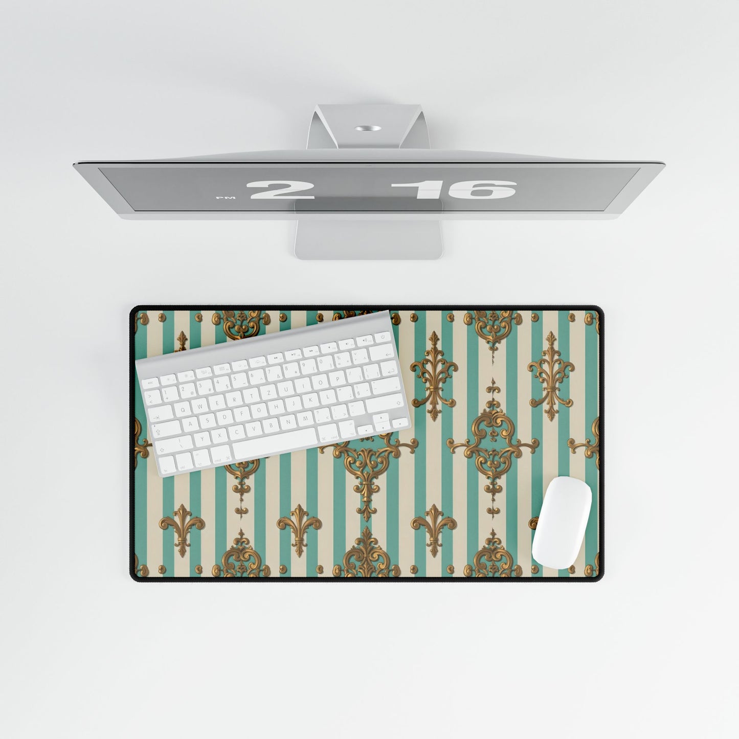 Elegant Desk Mats - Luxe Office Decor, Stylish Workspace Accessories, Personalized Desk Ideas - Matte Green Striped Rococo