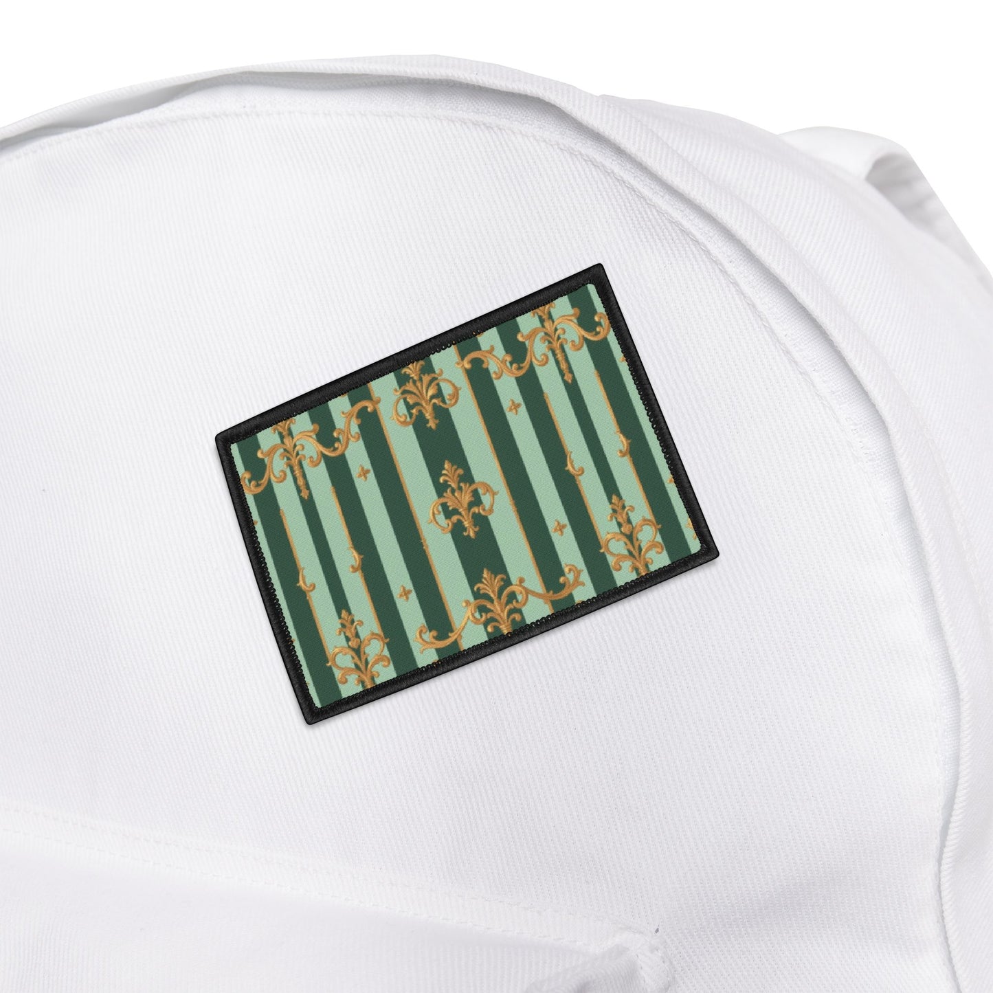 Elegant Vintage Iron-On Patches for Jackets, Bags, DIY Fashion, Unique Style Accessories - Mint Green & Teal Striped Gold Baroque