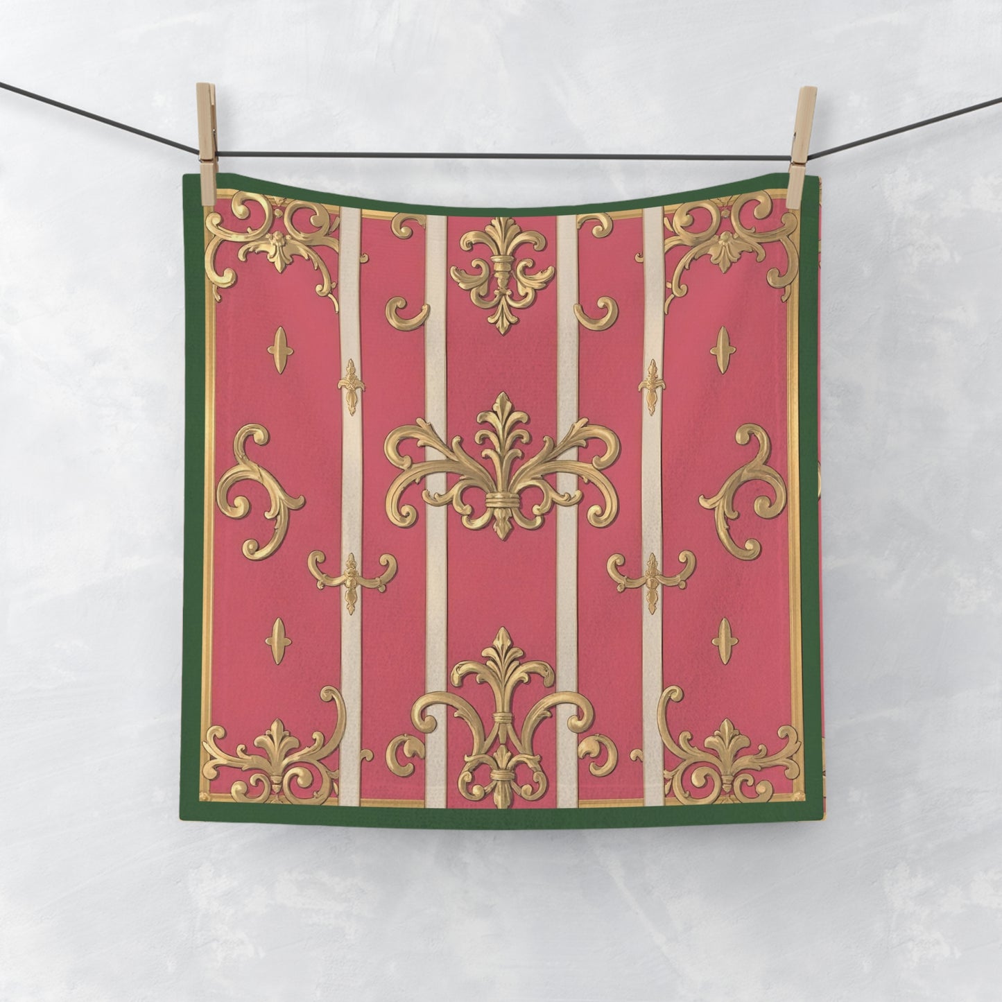 Elegant Green Border Pink Striped Baroque Decorative Face Towel - Luxurious Bathroom Accessory, Perfect Gift for Hostess, Weddings