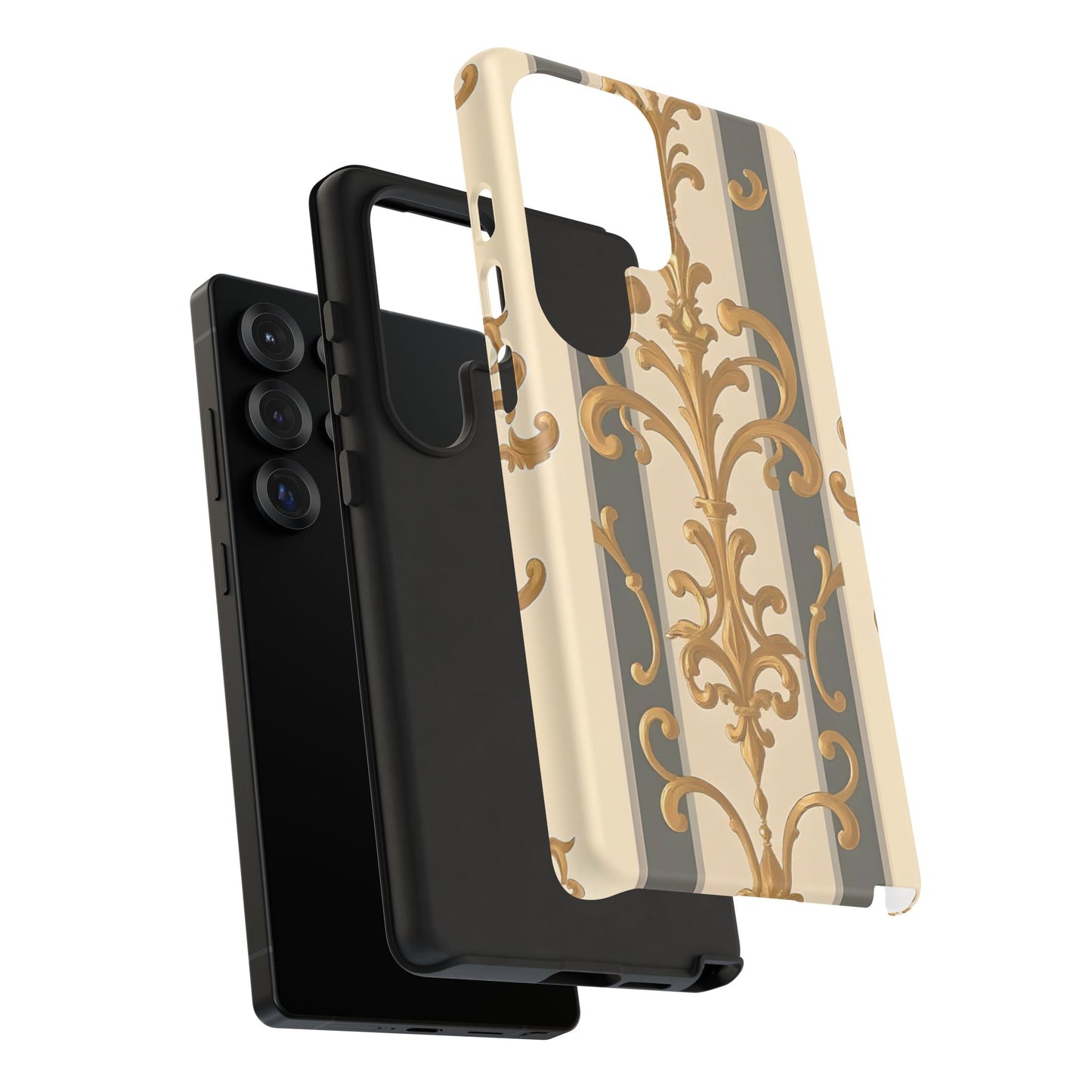 Elegant Floral Motif Phone Case - Tough Cases with Vintage Design - Dusk Olive Striped Gold Damask