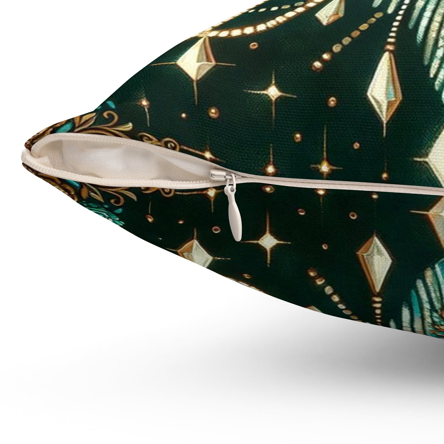 Chandelier Elegance Pillow | Decorative Throw Cushion, Bohemian Home Decor, Luxury Accent Pillow - Green & Gold Jeweled Chandelier