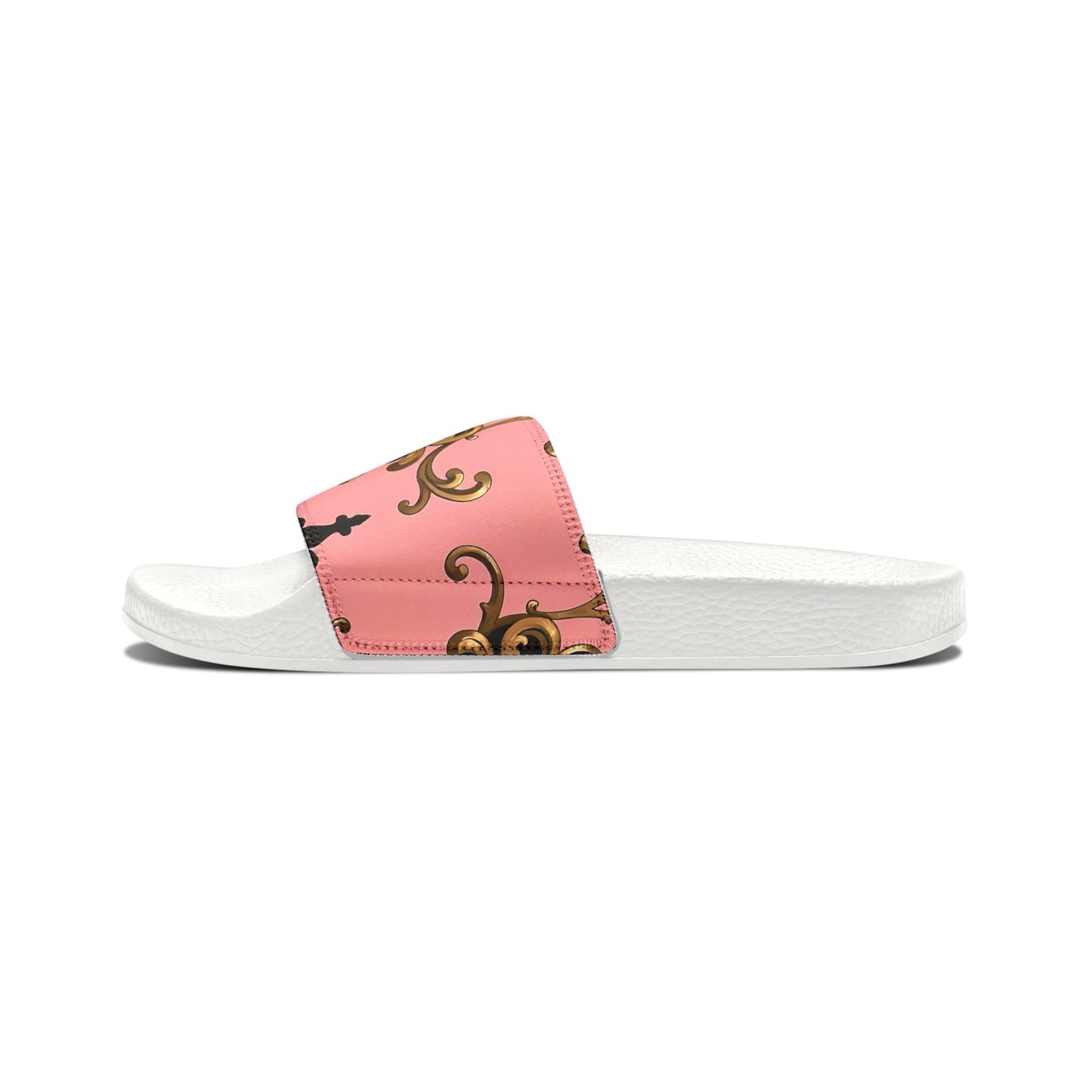 Chic Women's Removable-Strap Sandals, Summer Sandals, Stylish Footwear, Beach Slides - Pink, Black & Gold Rococo