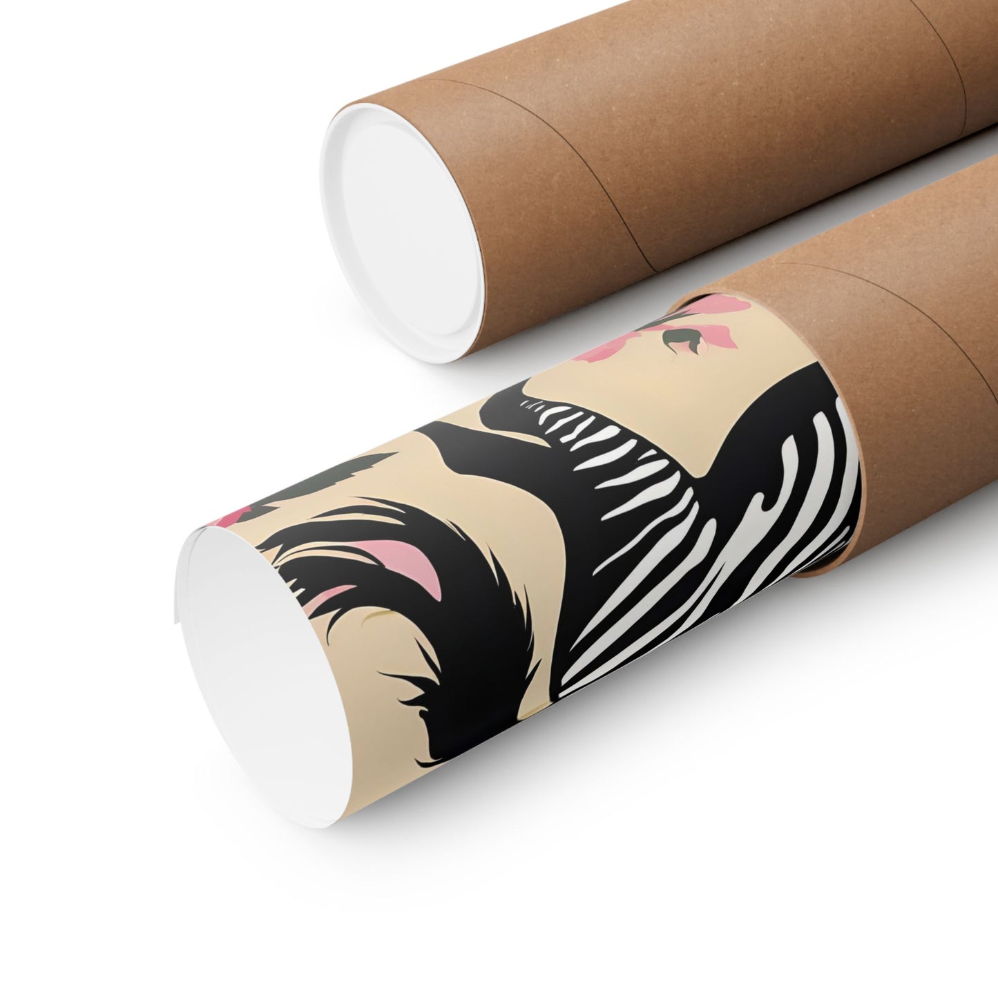 Floral Art Poster - Elegant Matte Vertical Wall Decor - Zebra In Olive & Pink Roses