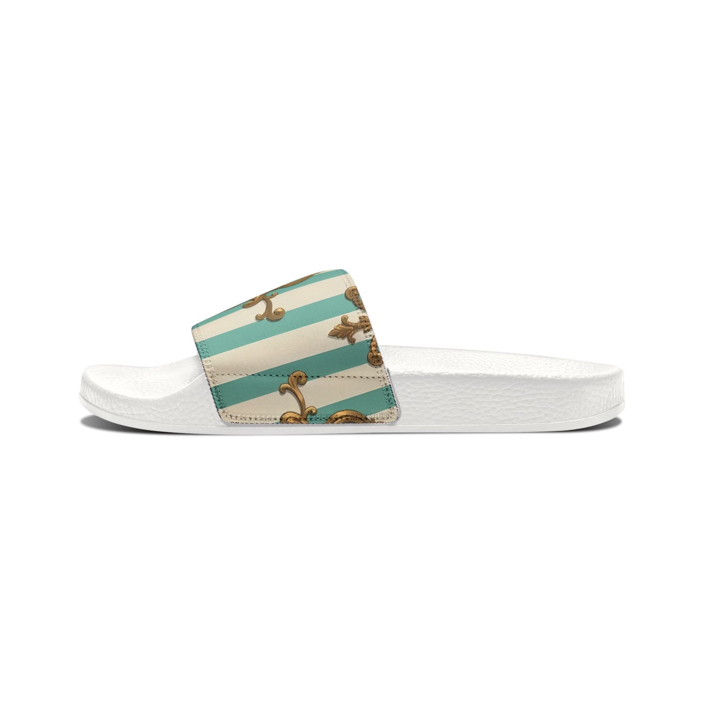 Chic Removable-Strap Sandals | Stylish Summer Footwear, Beach Sandals, Casual Slides, Floral Pattern - Matte Green Striped Rococo
