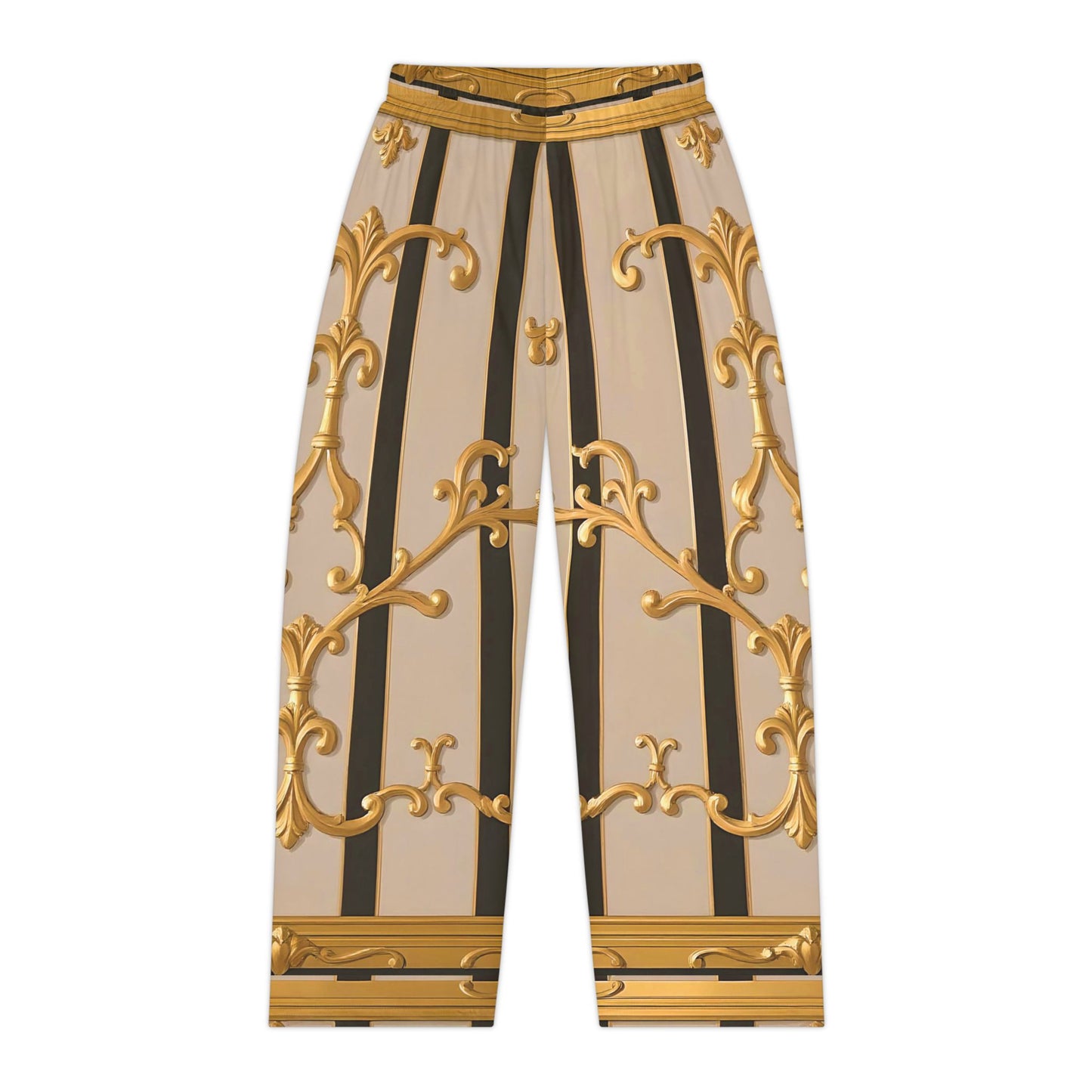 Women's Pajama Pants (AOP) - Beige Striped Gold Rococo