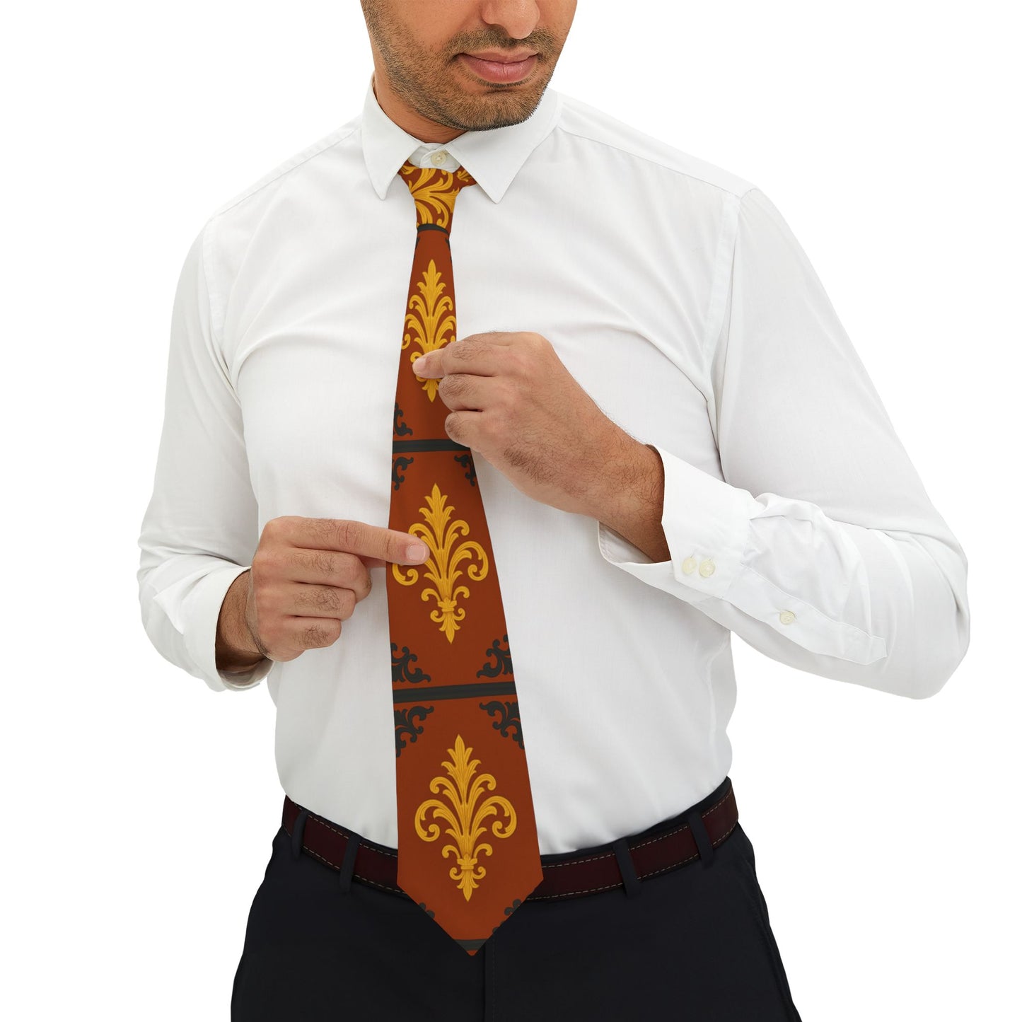Dusk Terracotta Baroque Necktie — Vintage Gold on Terracotta Formal Tie