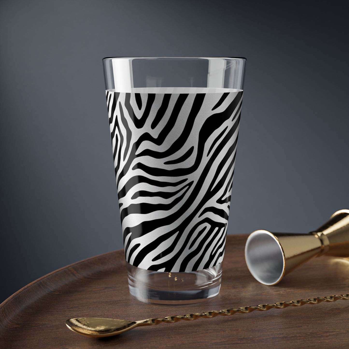 Zebra Print Mixing Glass - 16oz Cocktail & Beverage Glassware - Silver